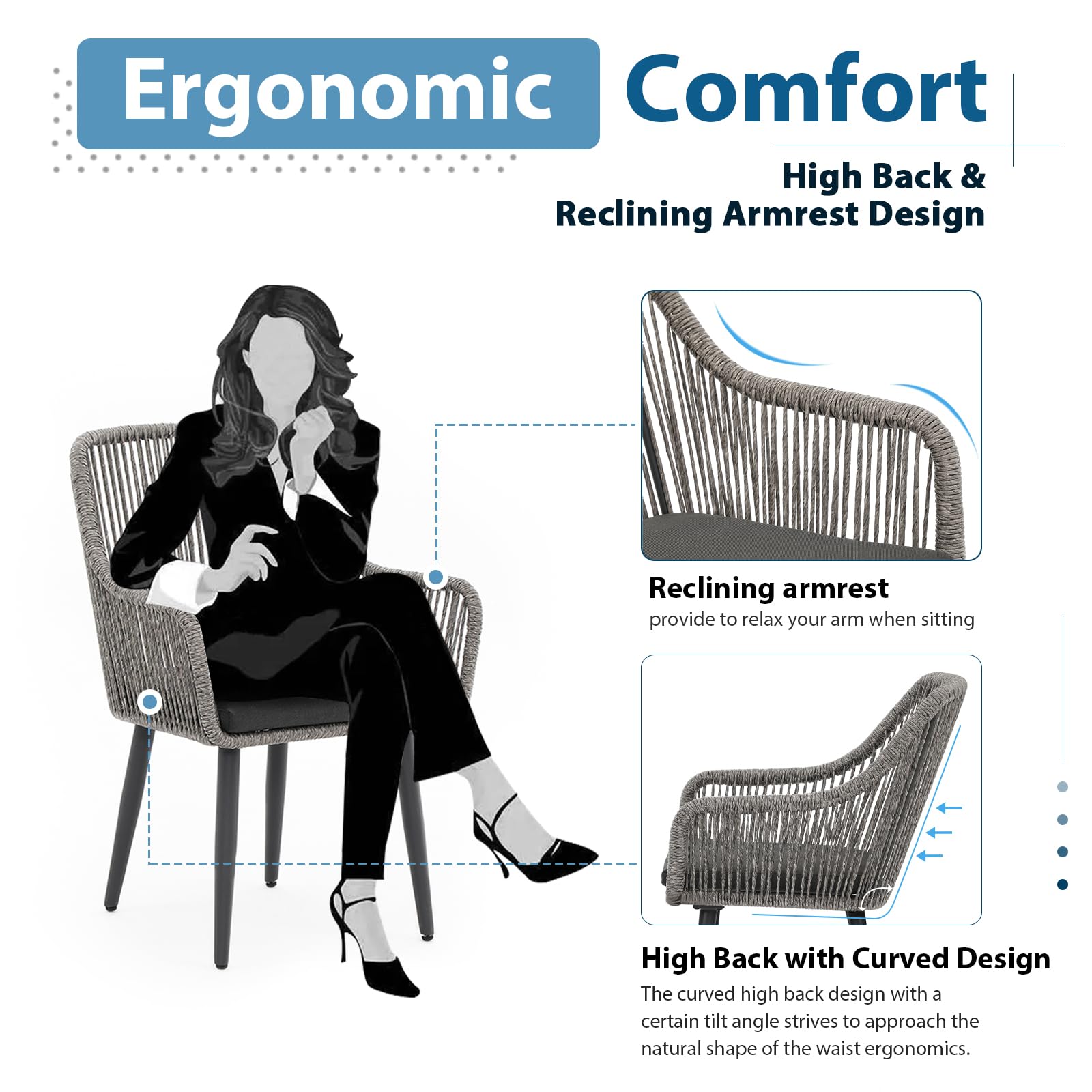 JOIVI 4-Piece Outdoor Patio Dining Chairs Set - Woven Rattan Wicker Chairs with Armrests & Cushions, Sturdy Iron Frame - Perfect for Garden, Backyard, Lawn, Poolside, Restaurant, or Indoor Dining Use