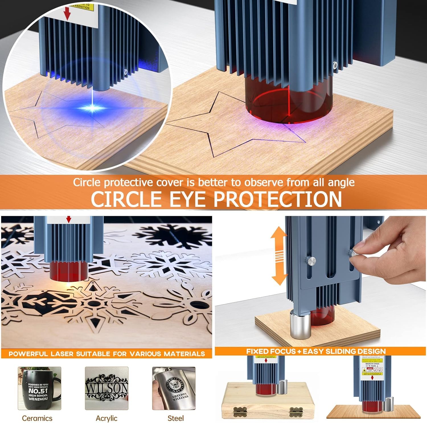 SCULPFUN S9 90W Laser Engraver with Eye Protection - Precision Laser Engraving & Cutting Machine for Wood, Metal, Jewelry - DIY Design, Model Making, Nameplates & Puzzles - Perfect for Home Workshops & Small Businesses