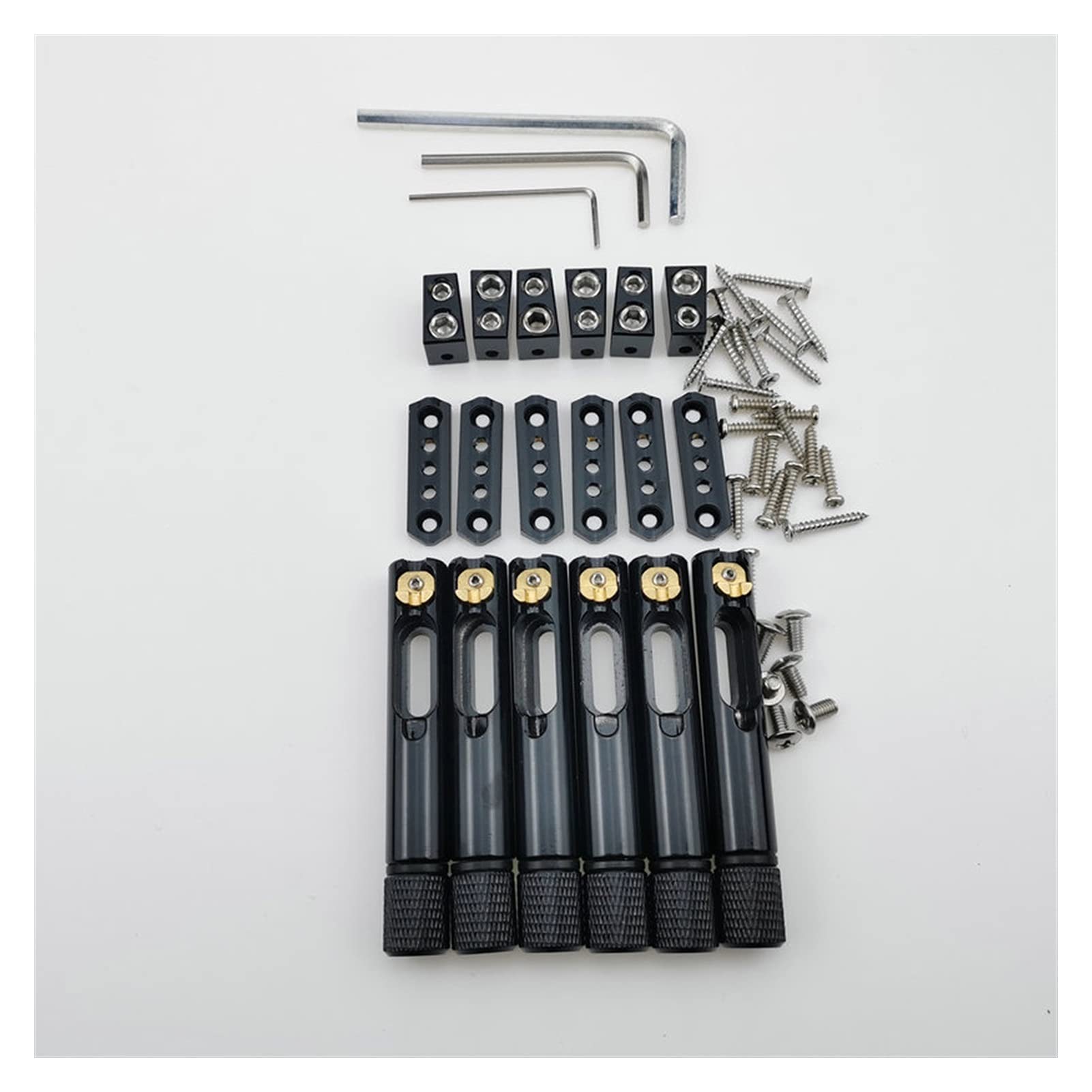 Single Headless Guitar Bass Bridge Fanned Fret - Fixed Brass Fan Bridge for 4/5/6/7/8/9 String Electric Bass Guitar Bridge System (6 Strings) - Perfect for Custom Guitar Builds & Upgrades