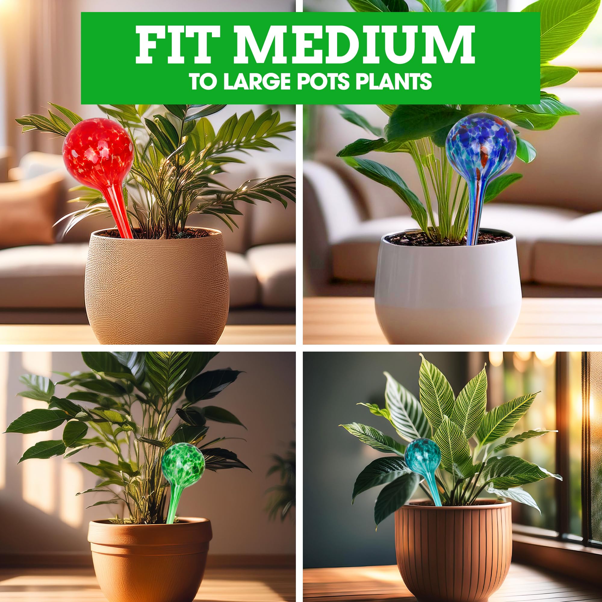 Besti Self-Watering Plant Globes - 4-Pack XL Automatic Watering System for Indoor & Outdoor Potted Plants - 380-400ml Capacity, Lasts Up to 2 Weeks - Perfect for Vacation, Office Plants & Garden Care (Set of 4)