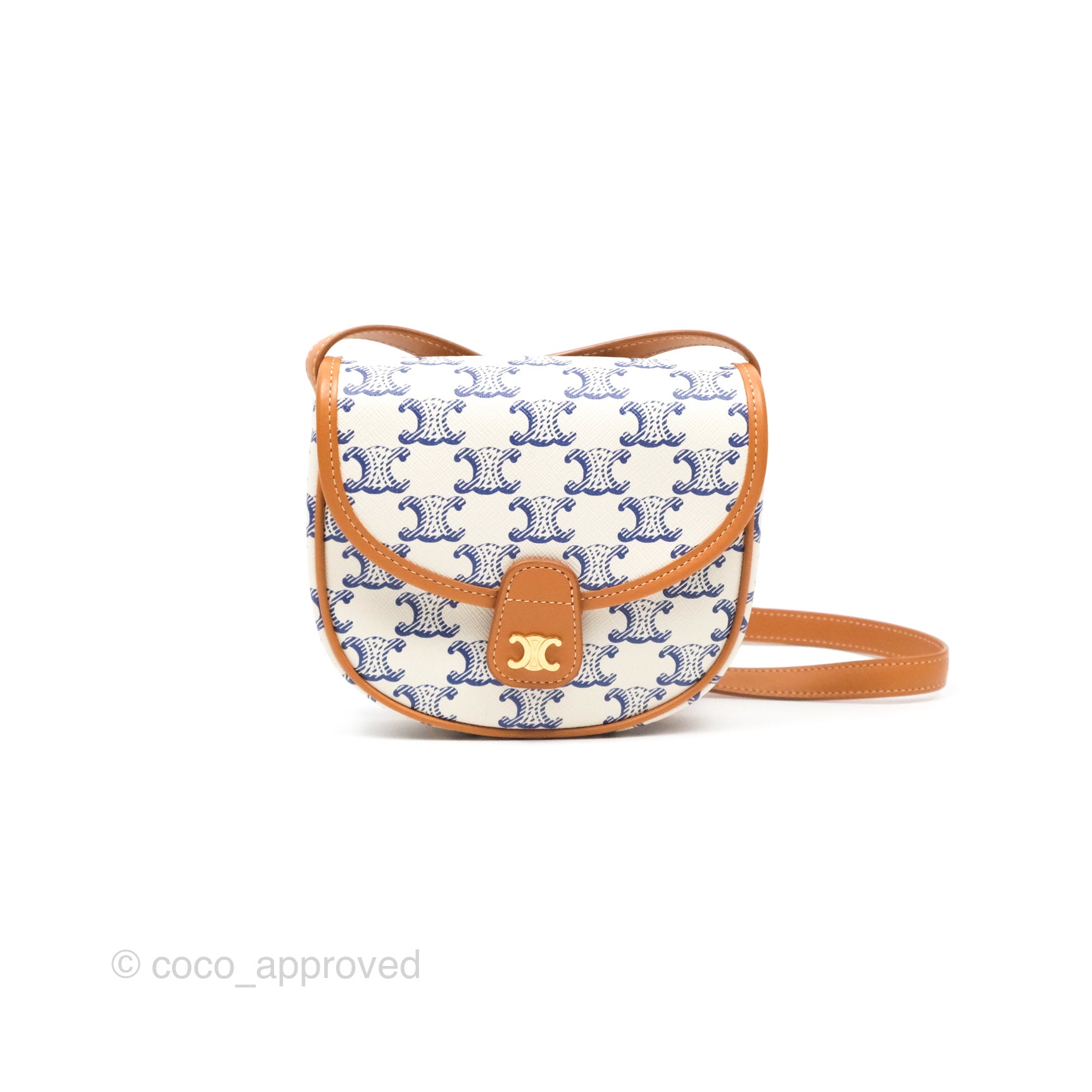 Celine Mini Besace Triomphe Embroidery Calfskin Crossbody Bag in White & Blue - Perfect for Everyday Use, Date Nights & Travel Accessories