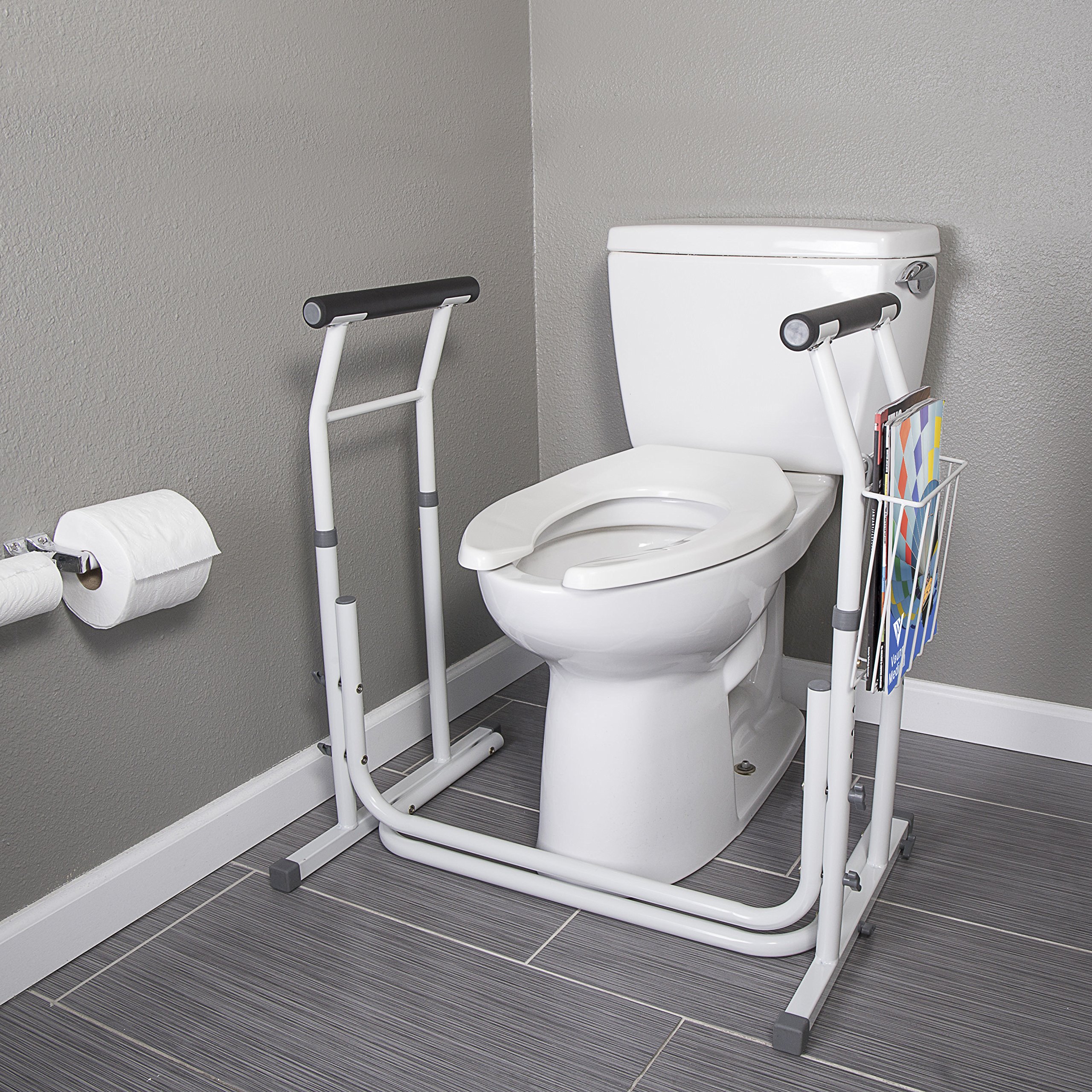 Vaunn Medical Adjustable Shower Chair with Patented Height Adjustable Toilet Safety Rail - Bathroom Safety Equipment for Elderly & Disabled - Non-Slip Shower Seat & Handicap Toilet Rail for Home Care & Assisted Living