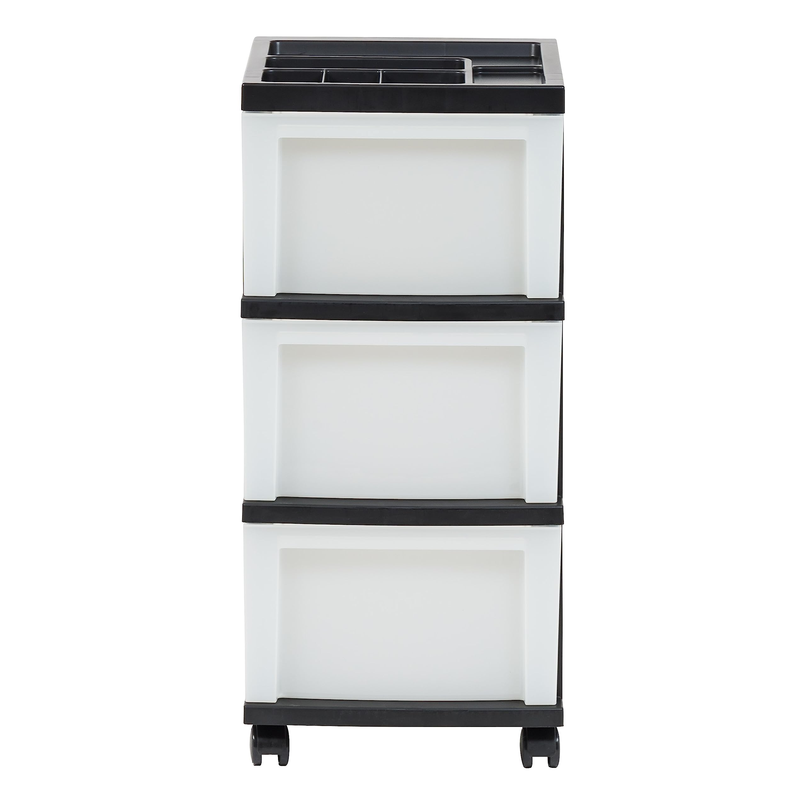IRIS USA 3-Drawer Plastic Storage Cart with Wheels - Organizer for Classroom, Craft Supplies, Bathroom, Dorm & Laundry Room - Black/Pearl - Perfect for Home, Office & School Organization
