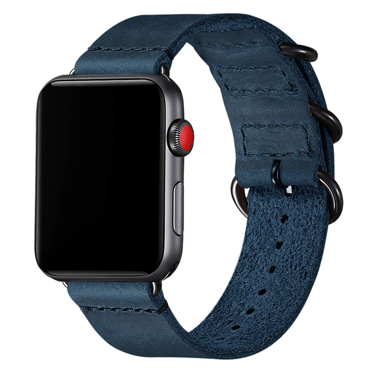 Vintage Genuine Leather Watch Bands for Apple Watch 38mm 40mm 41mm - Compatible with iWatch Ultra SE Series 8/7/6/5/4/3/2/1 - Retro Leather Strap for Men & Women (Army Blue/Black) - Perfect for Casual, Office & Outdoor Wear