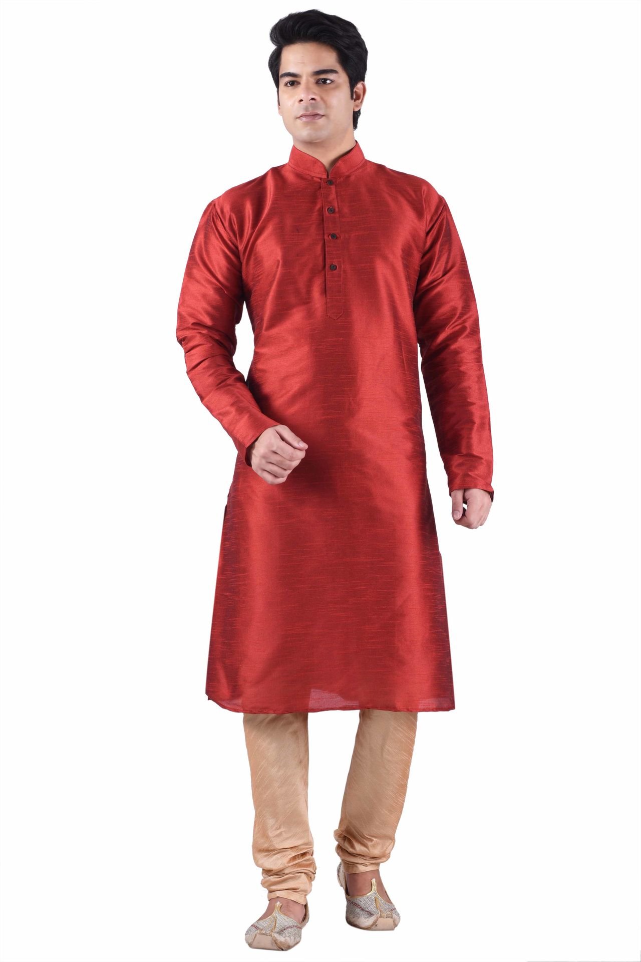 Stylish Men's Red Solid Kurta & Churidar Set - Traditional Indian Ethnic Wear for Festivals, Weddings & Special Occasions