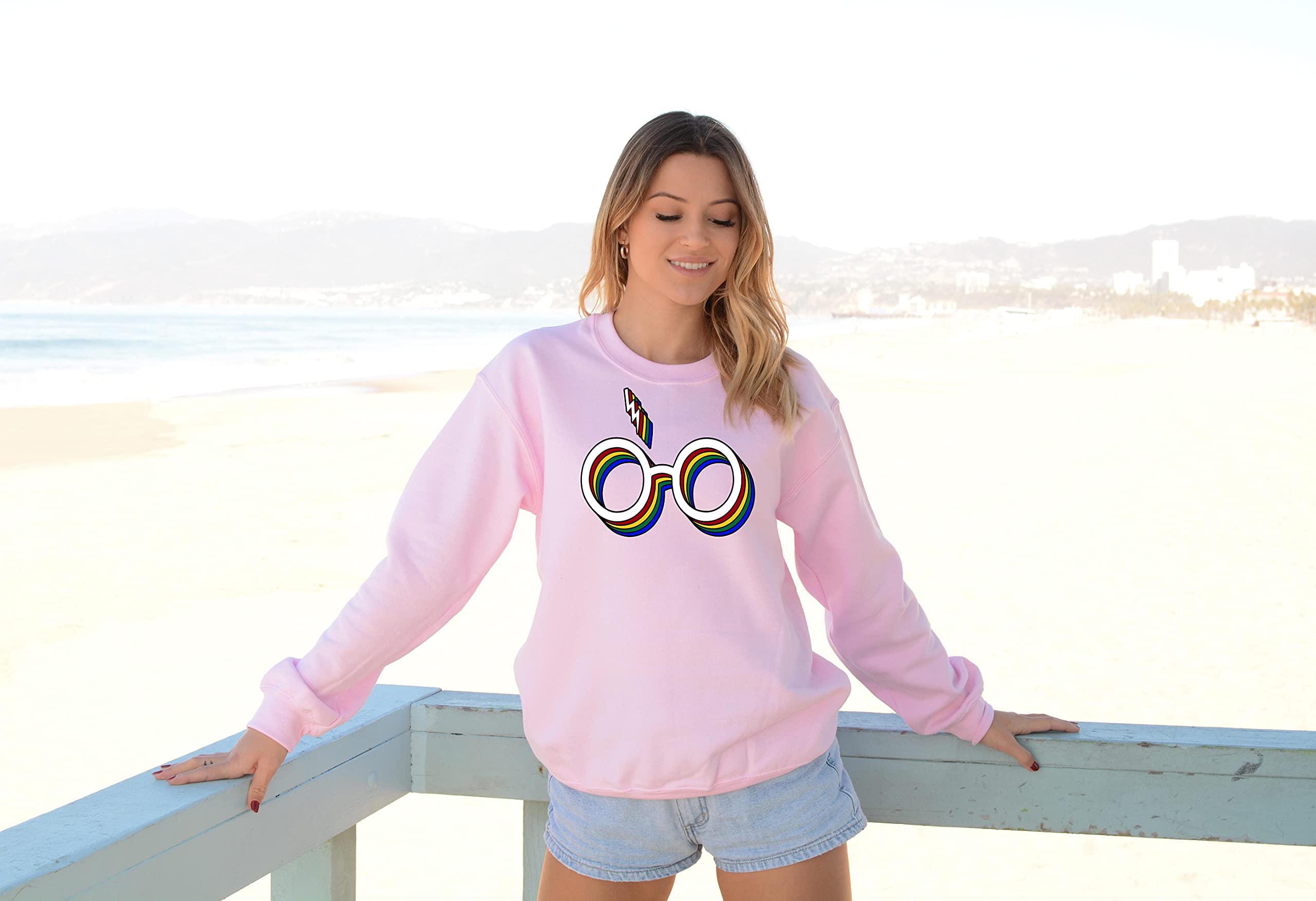 Stylish Unisex Wizard Glasses & Bolt Print Crewneck Sweatshirt | Trendy Graphic Hoodie for Cosplay, Halloween & Casual Wear