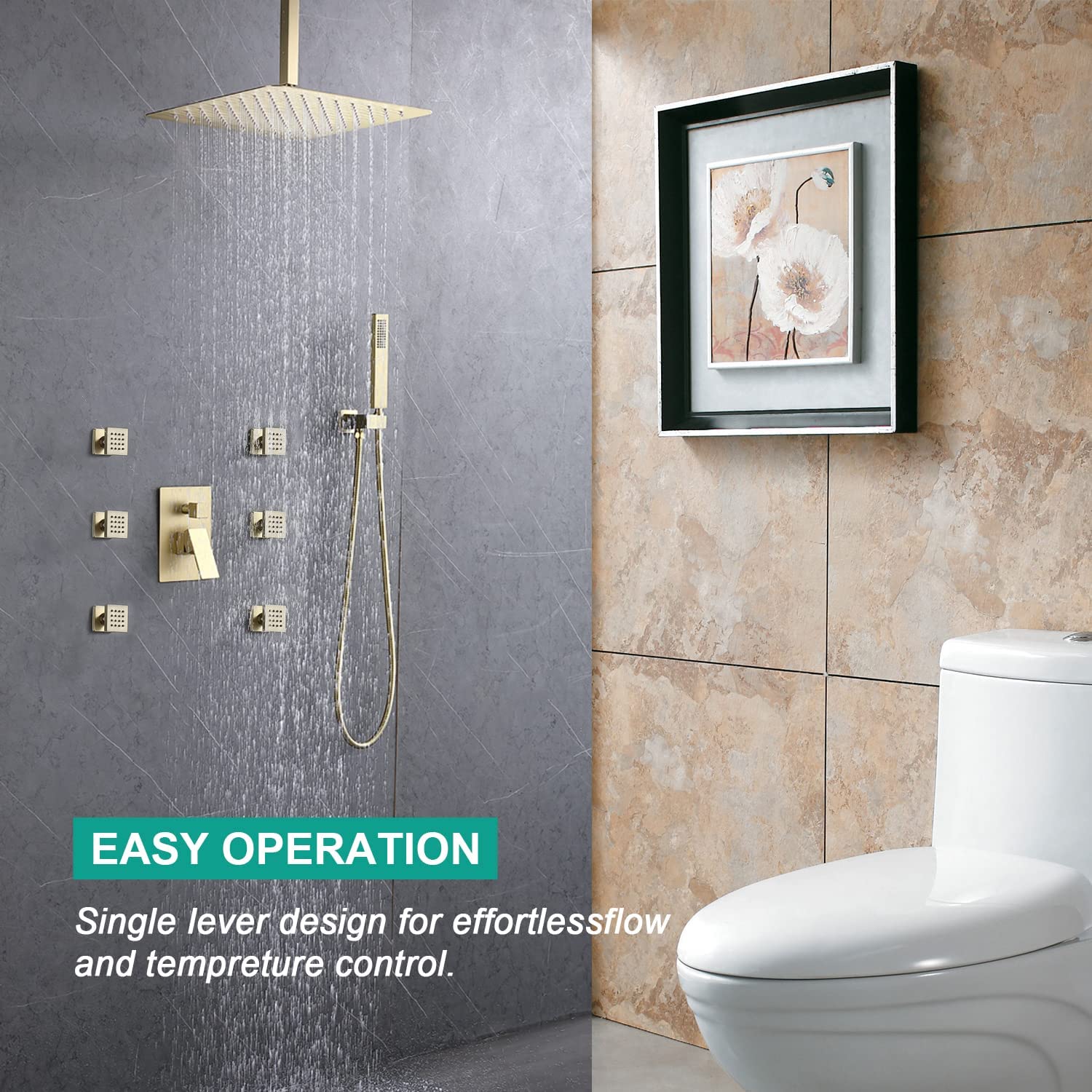 Premium Brushed Gold Rain Shower System with 12