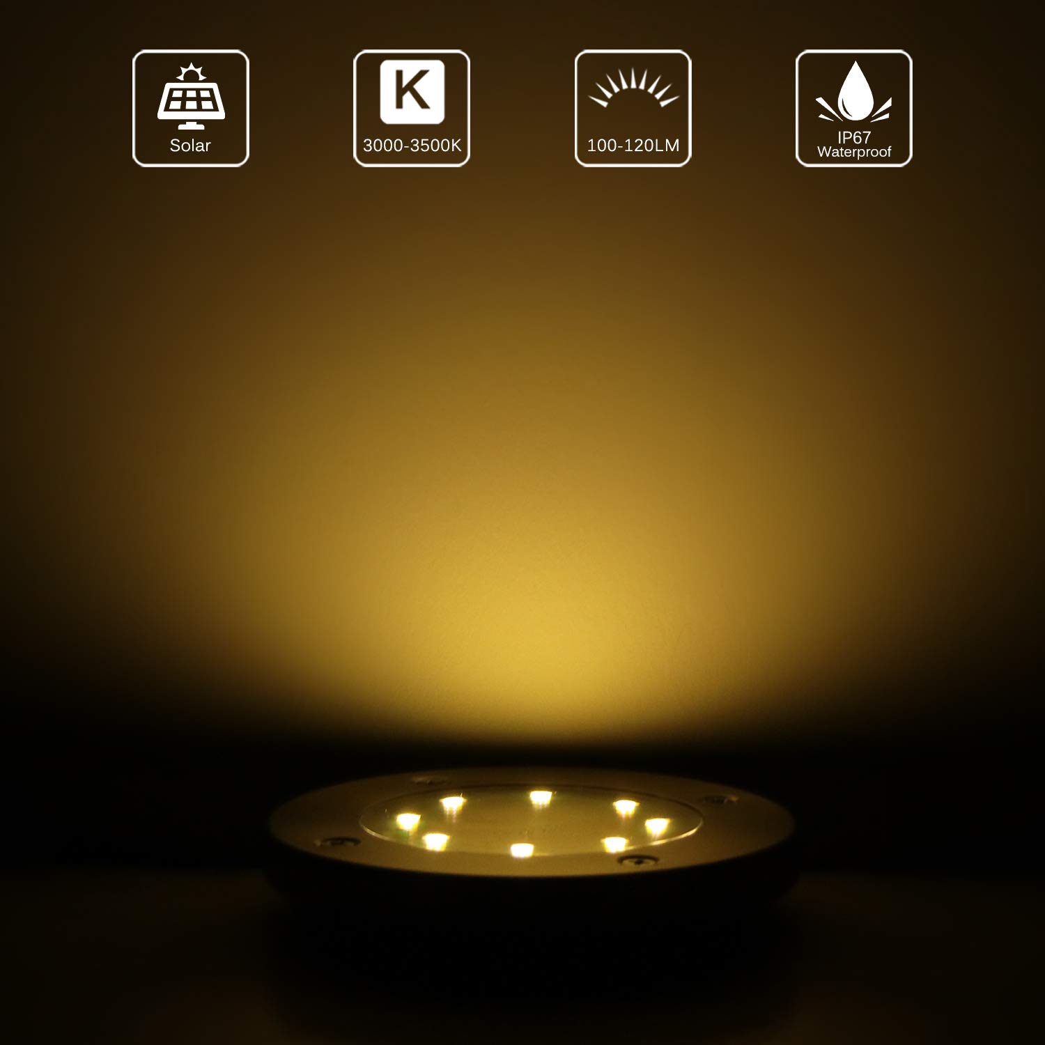 Solar LED Garden Lights Outdoor Waterproof - Warm White Disk Pathway Lighting for Yard, Lawn, Walkway | Solar Powered Landscape Lights for Driveway, Patio, Deck & Garden Decor