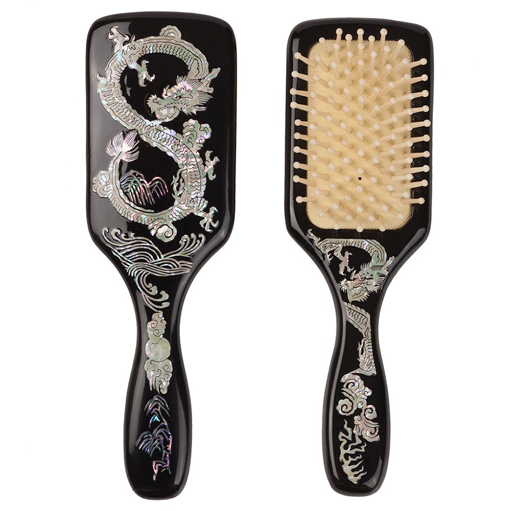 Premium Black Men's Hair Brush with Mother of Pearl Inlay & Wooden Handle - Detangling, Anti-Static, Scalp Massage Comb for Smooth Styling - Perfect for Daily Grooming, Travel & Luxury Gift Giving