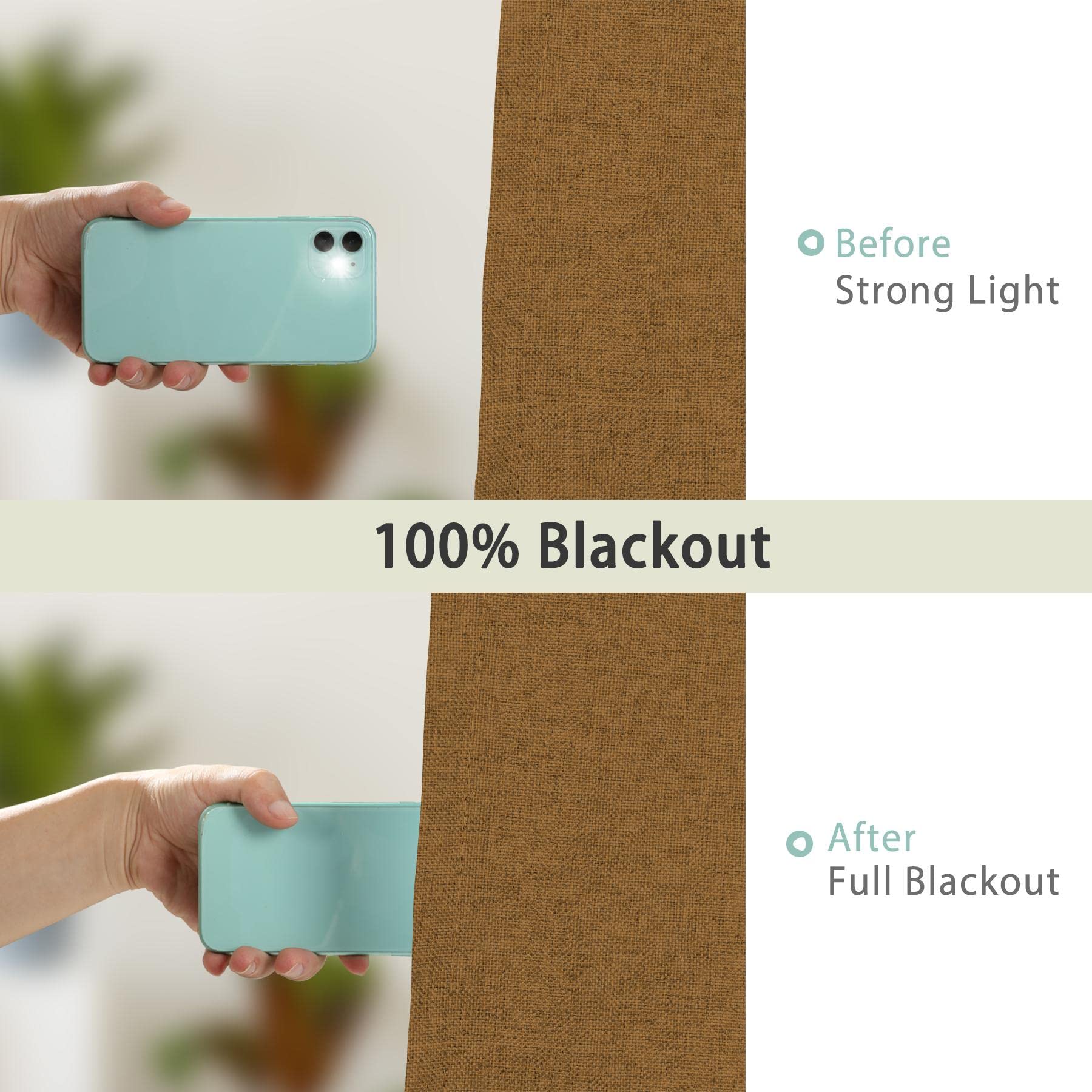 Frelement 100% Blackout Thermal Insulated Linen Curtains - 100 Inch Wide x 96 Inch Long (2 Panels) - Bronze Grommet Top, Noise Reducing, Full Light Blocking for Living Room & Bedroom - Perfect for Home Theater, Nursery, and Shift Workers (Chocolate Brown)