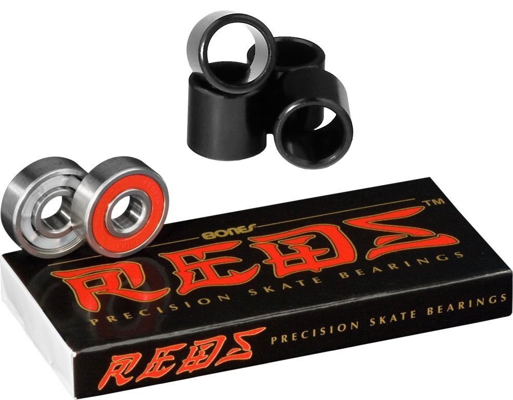 Bones Reds Precision Skate Bearings - 8 Pack with 4 Spacers | High Performance Skateboard Bearings for Smooth Ride | Perfect for Street Skating, Park Riding & Longboard Cruising