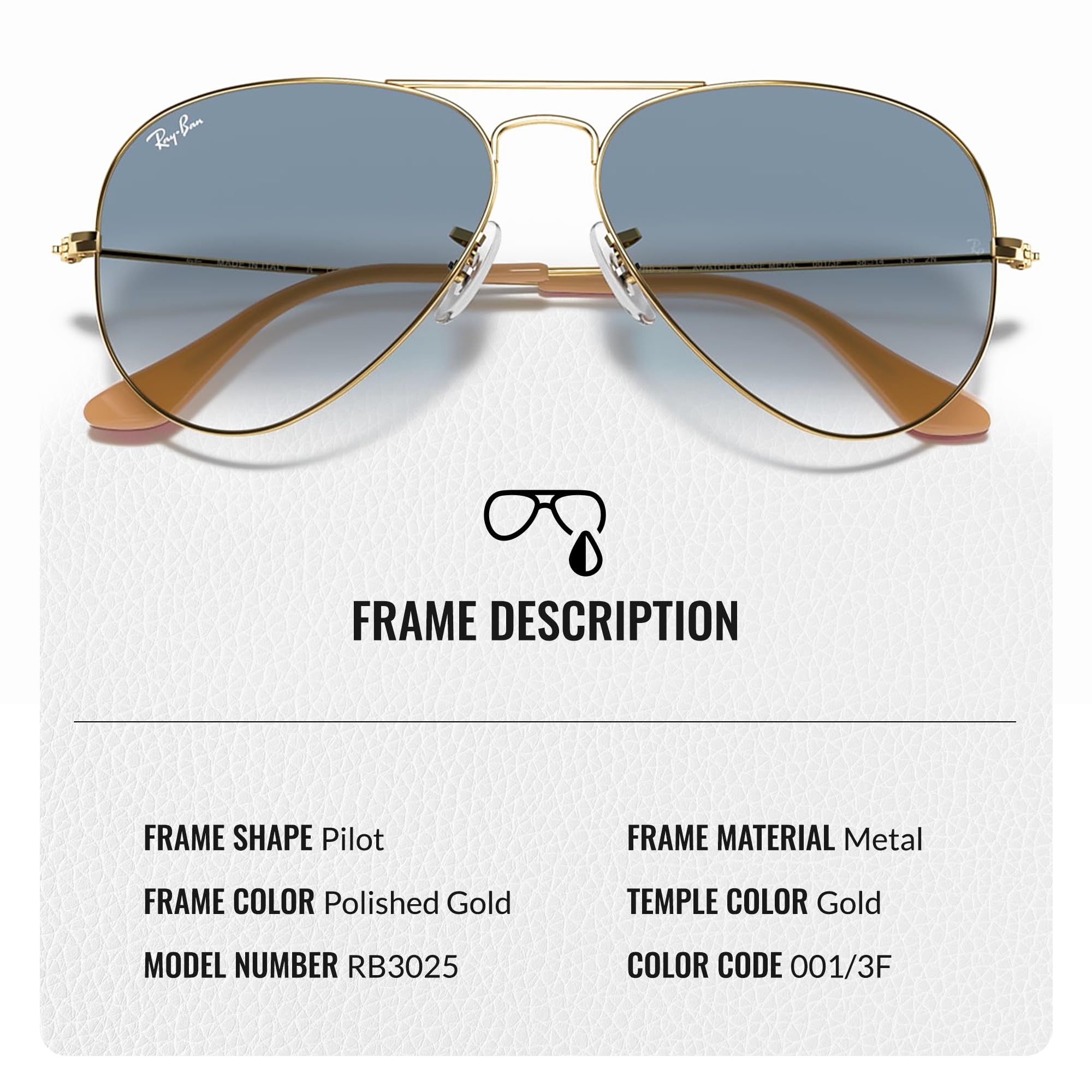 Ray-Ban RB3025 Classic Gradient Aviator Sunglasses with Eyewear Kit - Adjustable Nose Pads, UV Protection, Retro Style for Men & Women - Perfect for Driving, Travel, and Outdoor Activities