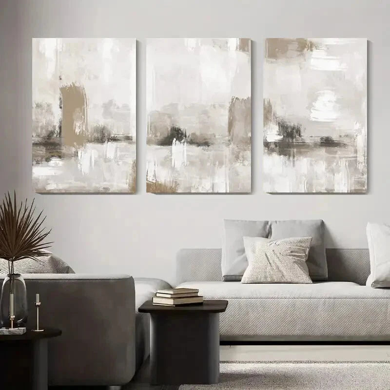 3-Piece Abstract Beige Neutral Tone Metal Wall Art Prints - Ready to Hang Modern Home Decor for Living Room, Bedroom & Office