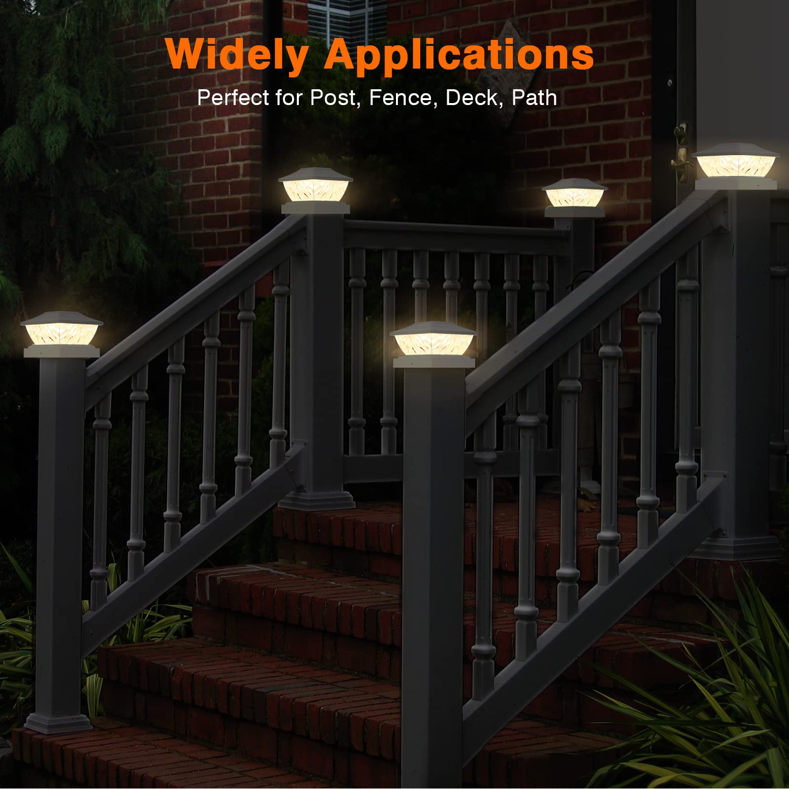 Solar Post Cap Lights Outdoor - 2 Pack, Waterproof Solar Powered Fence & Deck Lights with 2 Brightness Modes for 4x4/4.5x4.5/5x5 Wooden Posts - Perfect for Garden, Patio, Pathway & Backyard Lighting