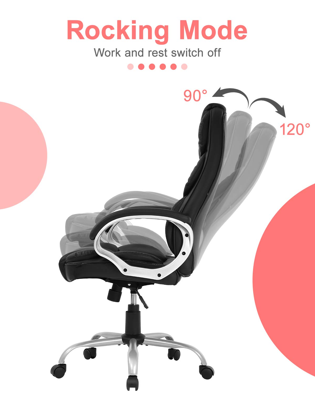 Ergonomic Office Chair - High Back PU Leather Executive Desk Chair with Adjustable Lumbar Support, Headrest & Armrest - Rolling Swivel Task Chair for Home & Office Workspace (Black) - Perfect for Long Hours of Computer Work, Gaming, and Remote Working