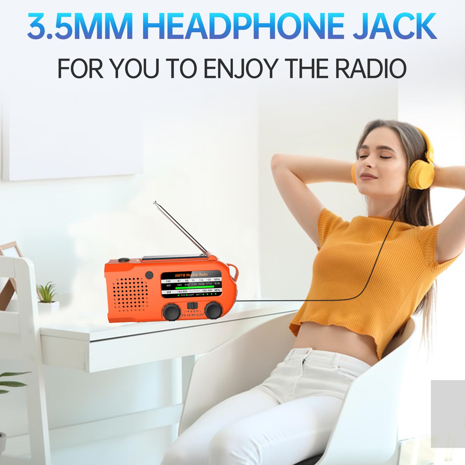Emergency Hand Crank Solar NOAA AM/FM Weather Radio with 5000mAh Power Bank, USB Charging, SOS Alarm, Flashlight & Reading Lamp - Perfect for Camping, Hiking, Survival Kits and Home Emergency Preparedness