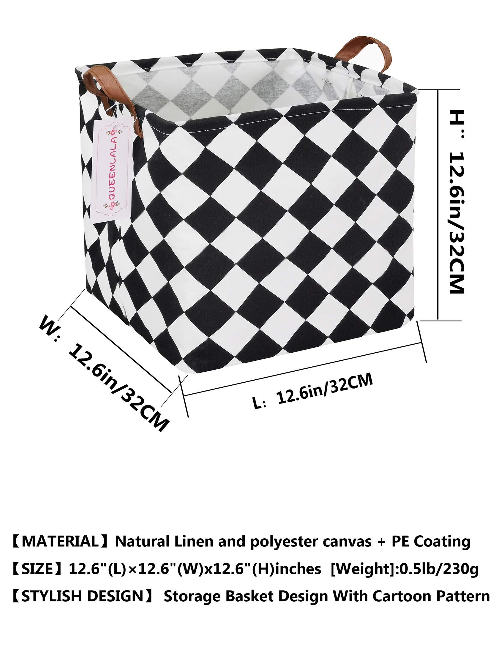 QUEENLALA Foldable Square Laundry Hamper Basket - Collapsible Storage Bin for Nursery, Bedroom, Closet & Office Organization (Black & White) - Perfect for Kids' Toys, Clothes Storage & Home Decor