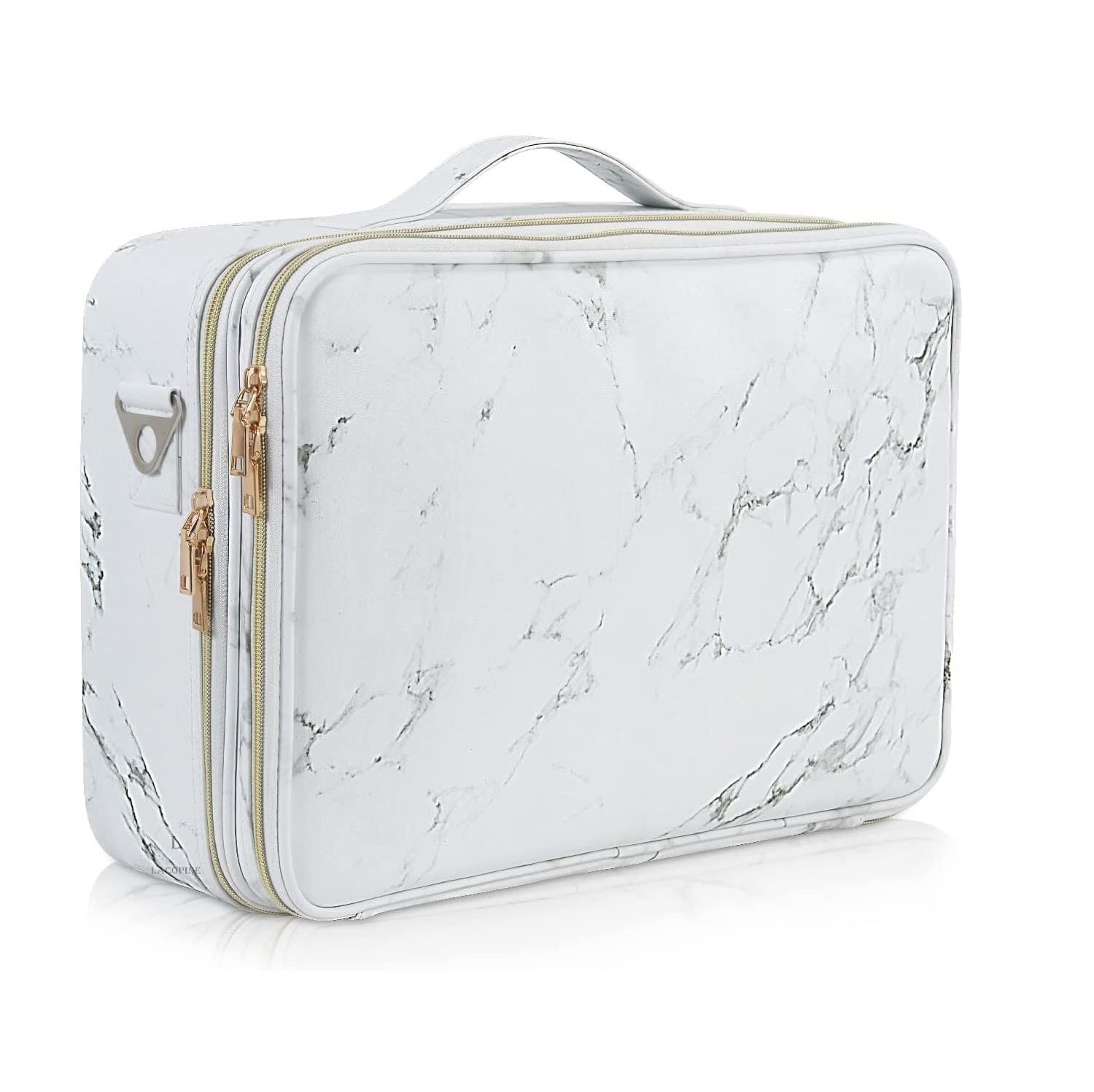 LACOPINE 28cm Large Nylon Makeup Organizer Bag - Travel Train Case with Adjustable Dividers for Cosmetics & Brushes - 18 Inch 2-Layer Portable Makeup Storage (White) | Perfect for Travel, Salon Professionals & Home Organization