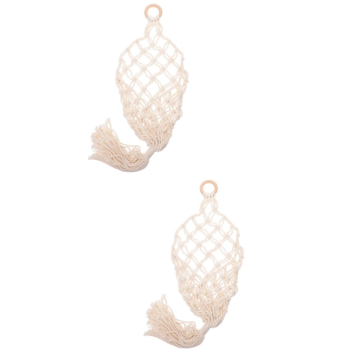Toyvian Bohemian Handwoven Cotton Fruit & Vegetable Hammock - 2 Pack Macrame Hanging Storage for Bananas, Tomatoes, Onions - Perfect for Kitchen, Pantry & Farmhouse Decor