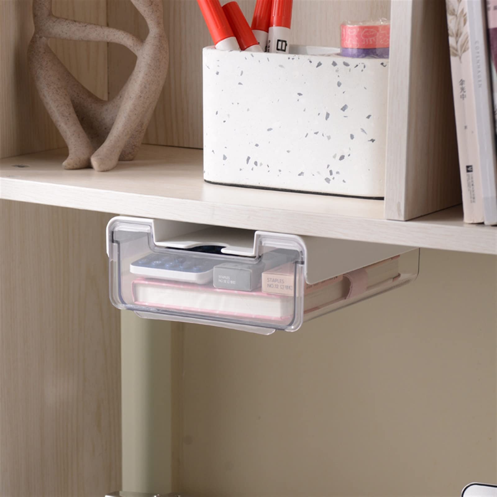 2 Pack Under Desk Drawer Organizer - Hidden Self-Adhesive Storage Tray for Pens, Pencils & Office Supplies | Space-Saving Desk Accessories for Home & Office Workspace Organization
