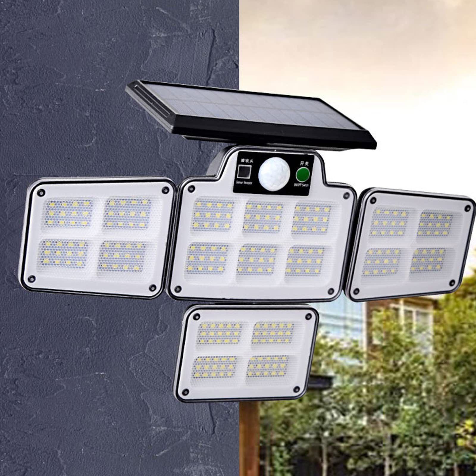 Solar Powered LED Outdoor Lights - Waterproof 228 LED Solar Street Light with Dusk to Dawn Sensor & Motion Detection, Remote Control Security Flood Light for Yard, Patio, Driveway, Garden, Pathway - Perfect for Home Security & Landscape Lighting