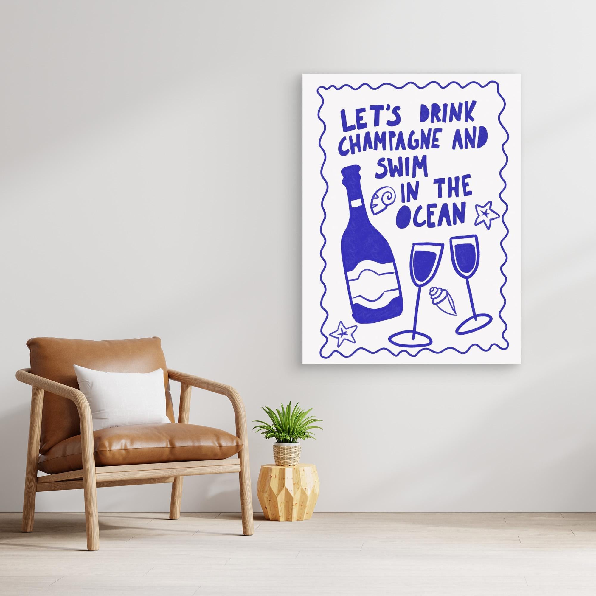Champagne by the Ocean Canvas Print - Athene Fritsch Wall Art - Perfect for Beach House Decor & Coastal Living Room