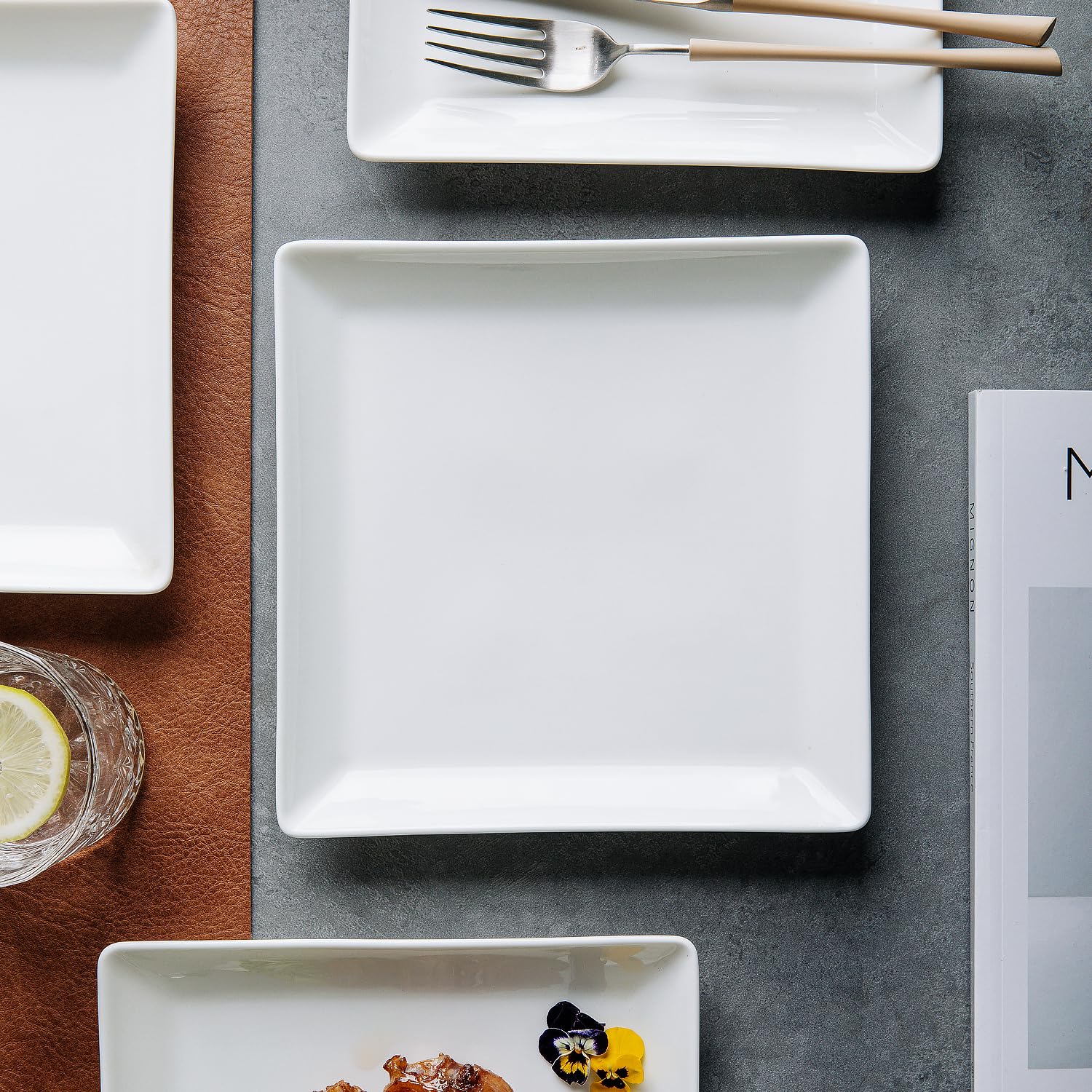 Premium 7.7 Inch Square Ceramic Dinner Plates - Set of 4 for Steak, Pasta, Salad, Snacks, Dessert & Appetizers | Elegant Square Serving Dishes for Restaurants, Dinner Parties & Home Entertaining