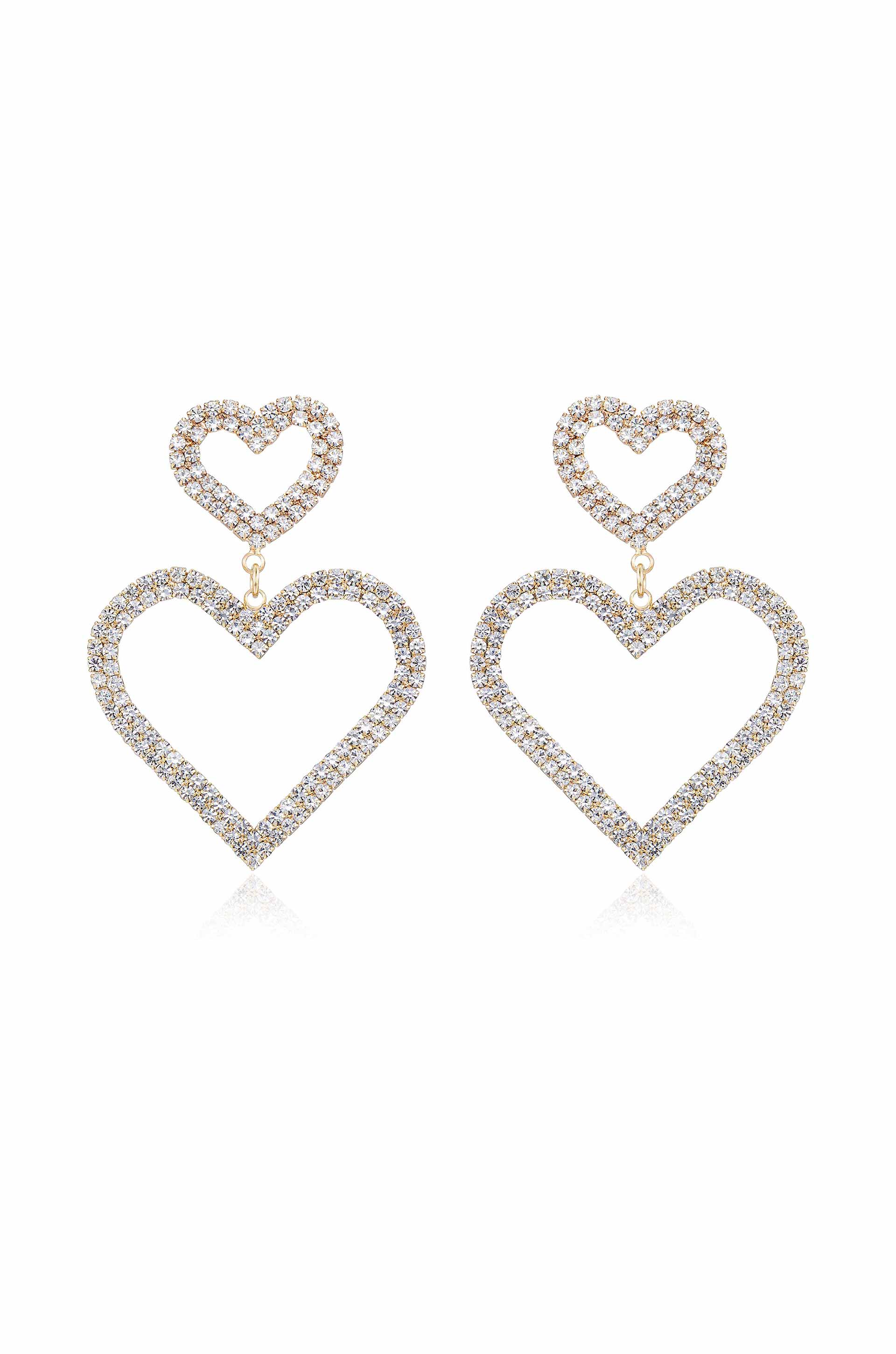 Double Trouble Heart Crystal Earrings for Women - Sparkling Dangle Drop Earrings for Valentine's Day, Anniversary, Party & Special Occasions