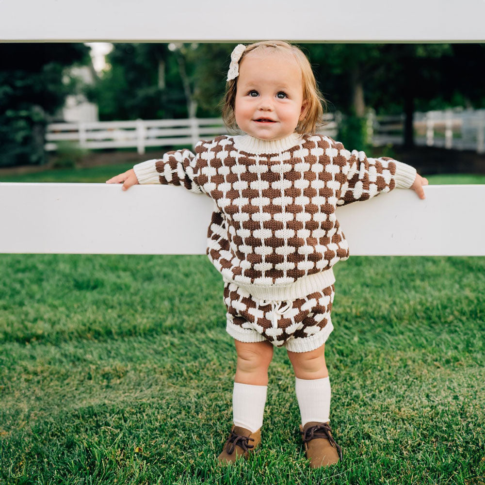 Soft Knit Bloomers in Brown & Cream - Comfortable Baby Pants for Playtime & Photo Shoots
