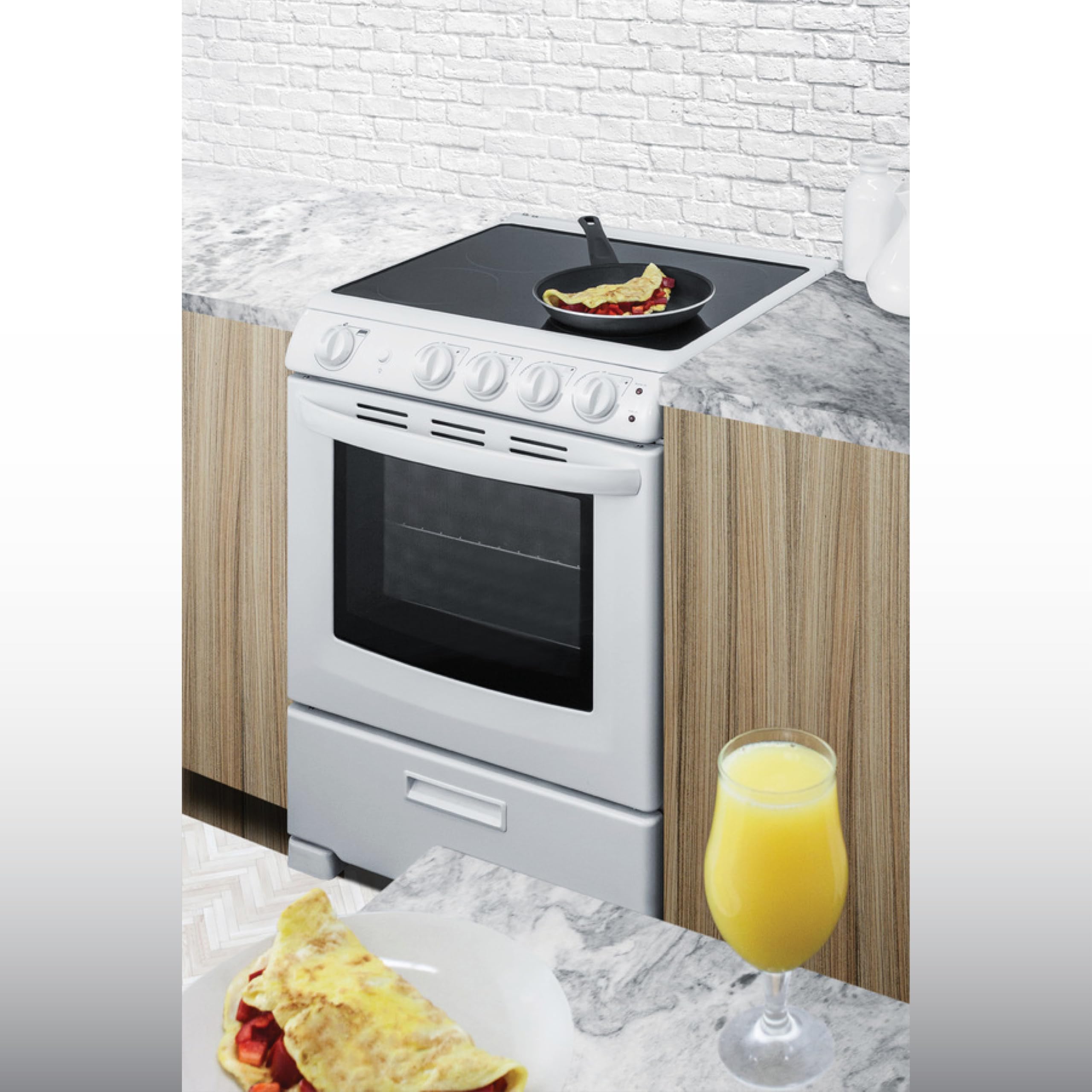 Summit 24” Electric Smooth Top Range with Large 2.9 cu.ft Oven - ADA Compliant White (REX2421WRT) - Perfect for Small Kitchens, Apartments & ADA Accessible Homes