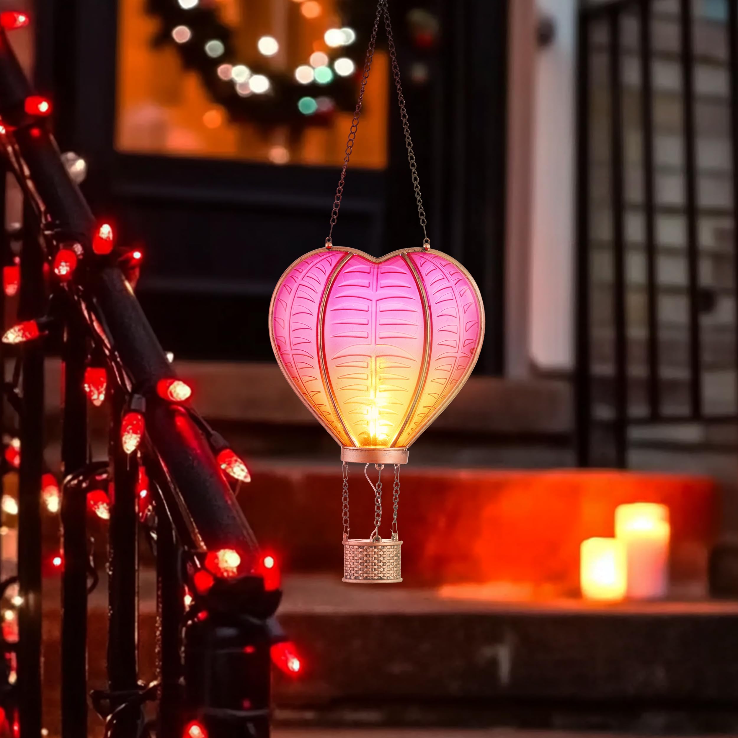 TERESA'S Collections Heart-Shaped Solar Lantern with Flickering Flame Effect - Outdoor Hanging Solar Lights for Garden, Patio, Wedding & Anniversary Decor - Romantic Ambiance Solar-Powered Decoration