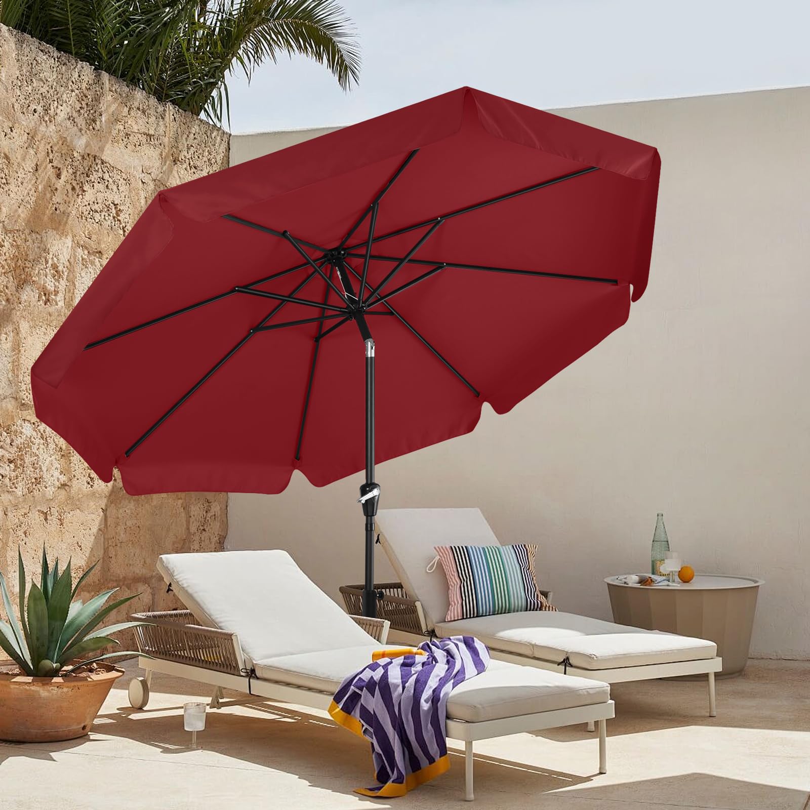 MASTERCANOPY 9ft Burgundy Patio Umbrella with 8 Ribs - Outdoor Table Market Umbrella for Restaurants, Cafes, and Backyard Dining