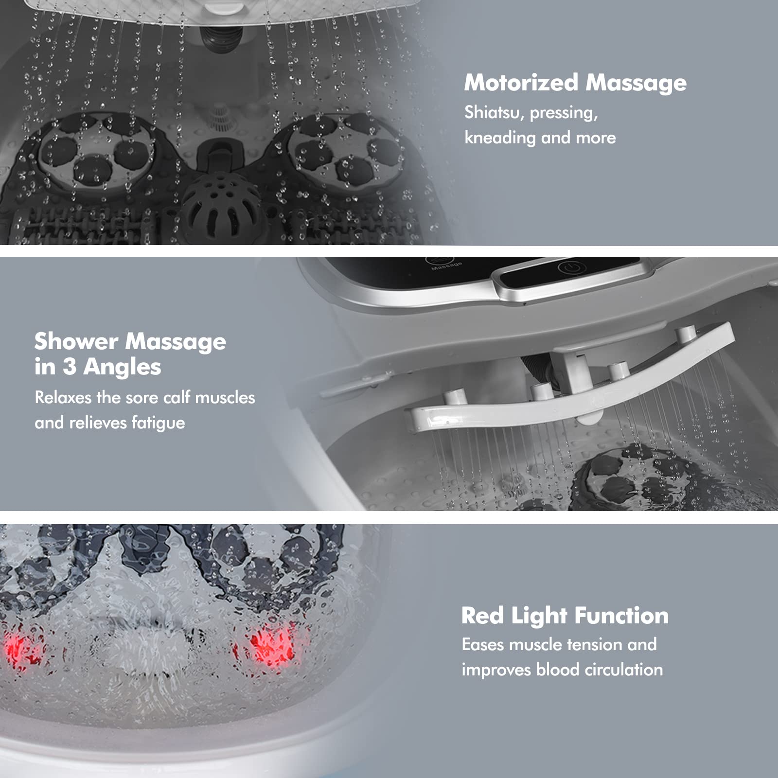 COSTWAY Electric Foot Spa Massager with Motorized Rollers, Shiatsu Massage, Heated Water, Red Light Therapy, Adjustable Temperature & Timer - Relaxing Foot Bath for Stress Relief & Circulation - Perfect for Home Spa, Post-Workout Recovery & Gift Giving (Grey)