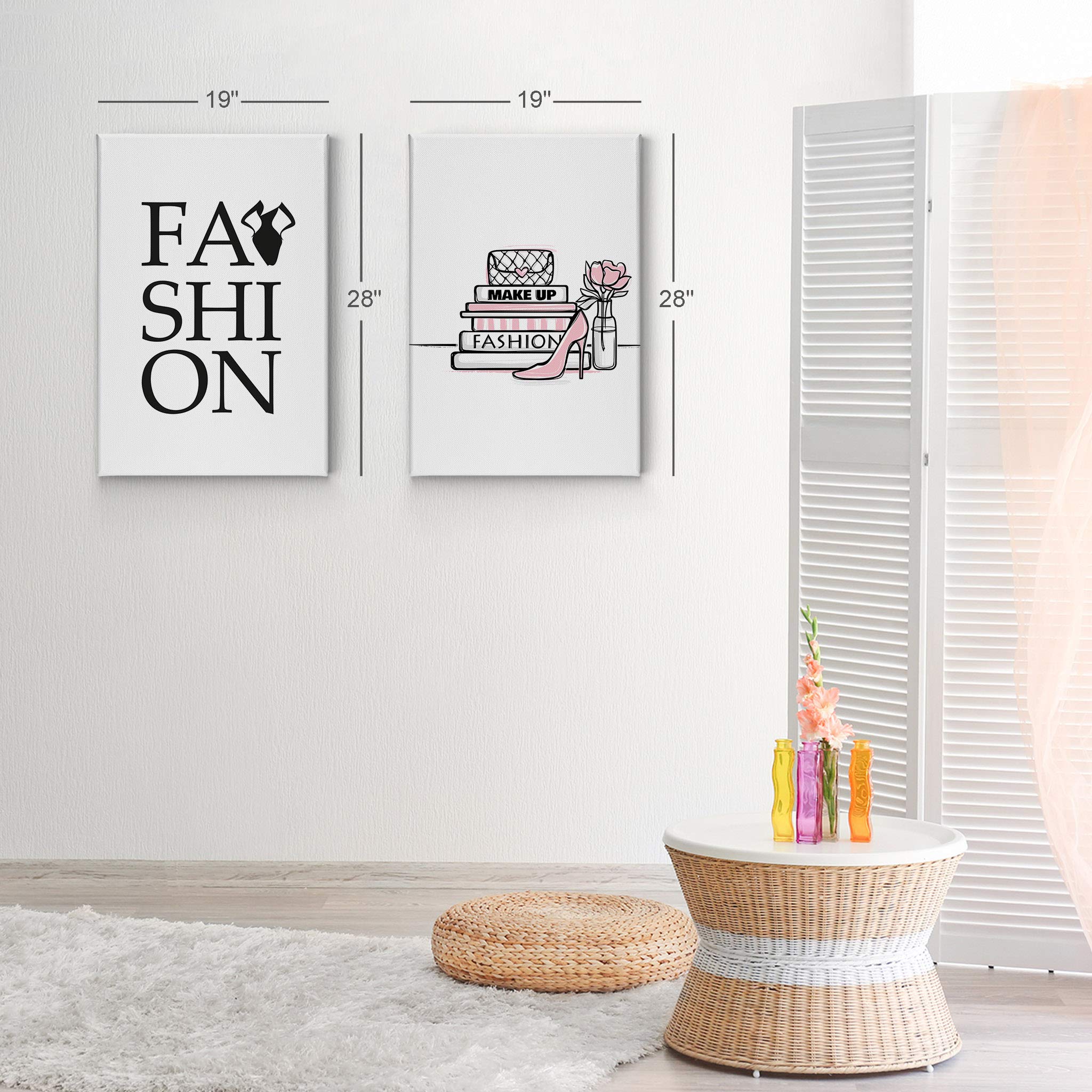 Smile Art Design Fashion Lettering & Book High Heels 2-Piece Canvas Wall Art Set - Glam Decor for Office, Bathroom, Teen Girl Room, Women's Dorm, Bedroom & Living Room - Ready to Hang (36x24 Inches x2) - Perfect for Home Decor, Gift Ideas & Interior Design Inspiration