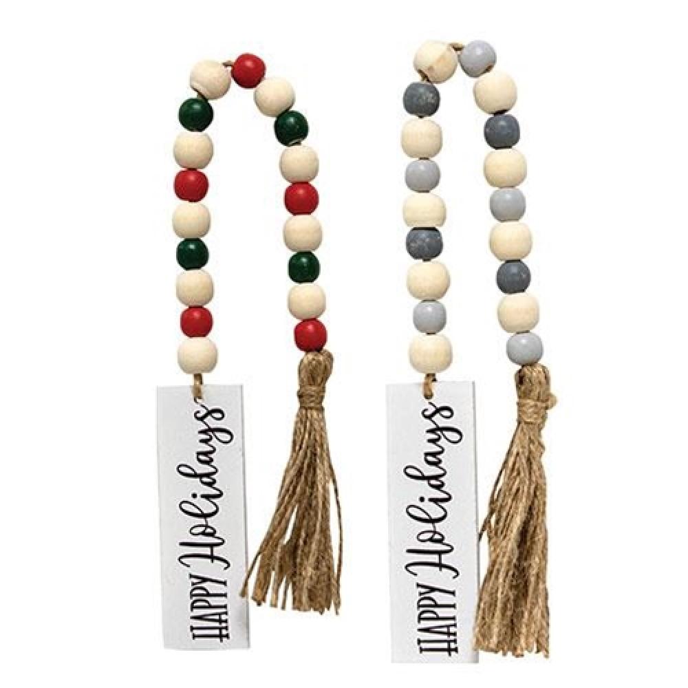 Happy Holidays Tassel Garland with Beads - 2 Assorted Colors Christmas Party Decor for Tree, Mantel & Home Decoration