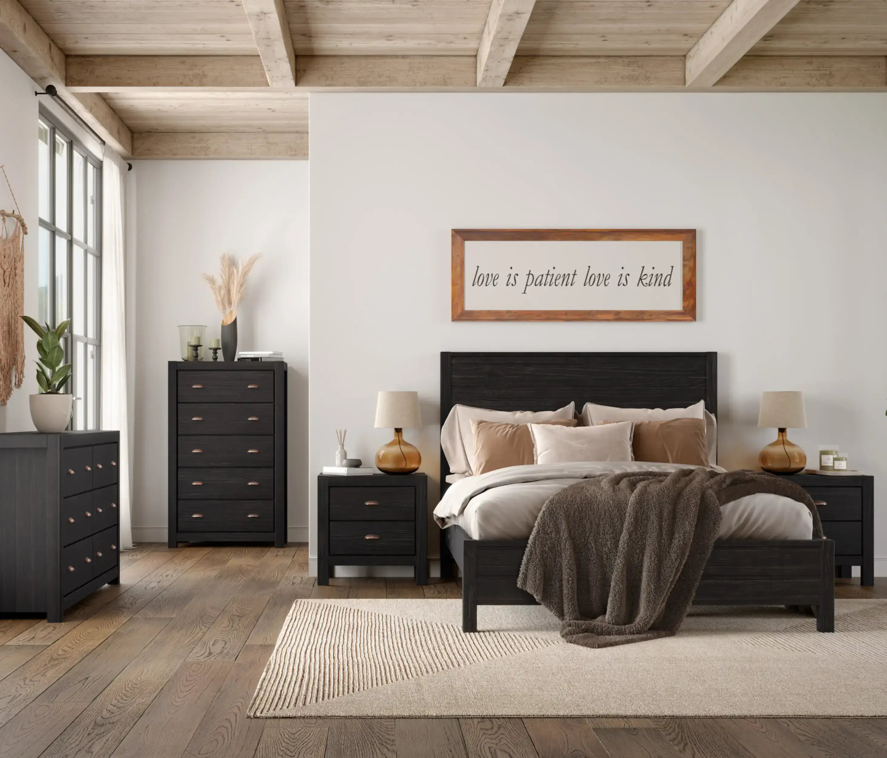 Montauk 5-Piece Bedroom Set - Queen Size Bed, Dresser, Nightstands & Mirror - Modern Farmhouse Furniture for Cozy Home Decor