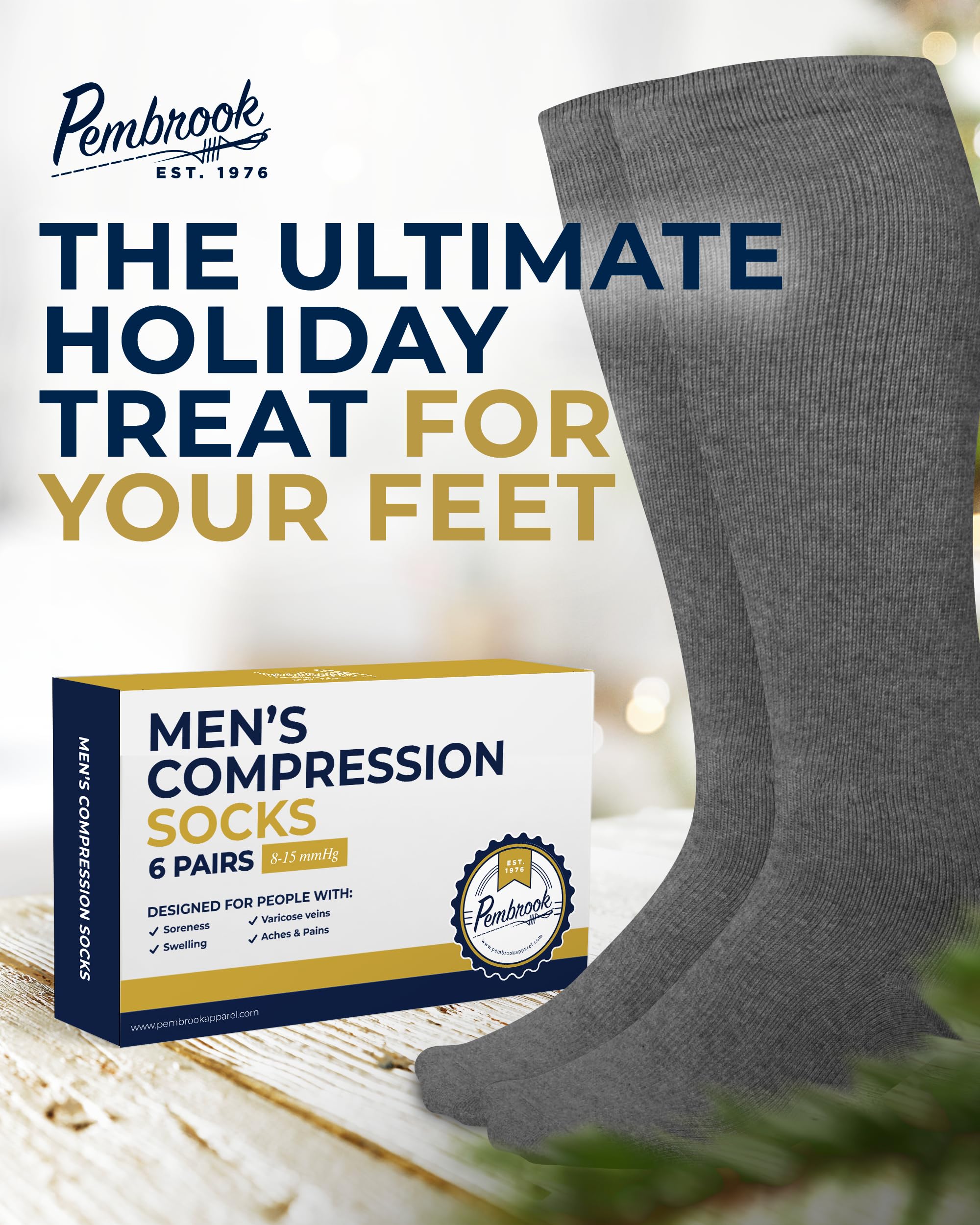 Pembrook Men's Light Compression Socks 6-Pack (8-15 mmHg Graduated Support) - Ideal for Running, Travel & Circulation - Size 9-12