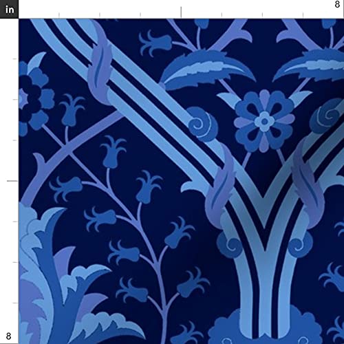 Floral Vines Blue Ogee Printed Minky Fabric by The Yard - Soft Plush Material for Sewing Baby Blankets, Quilt Backing & DIY Projects - Perfect for Nursery Decor, Home Crafts & Gift Making