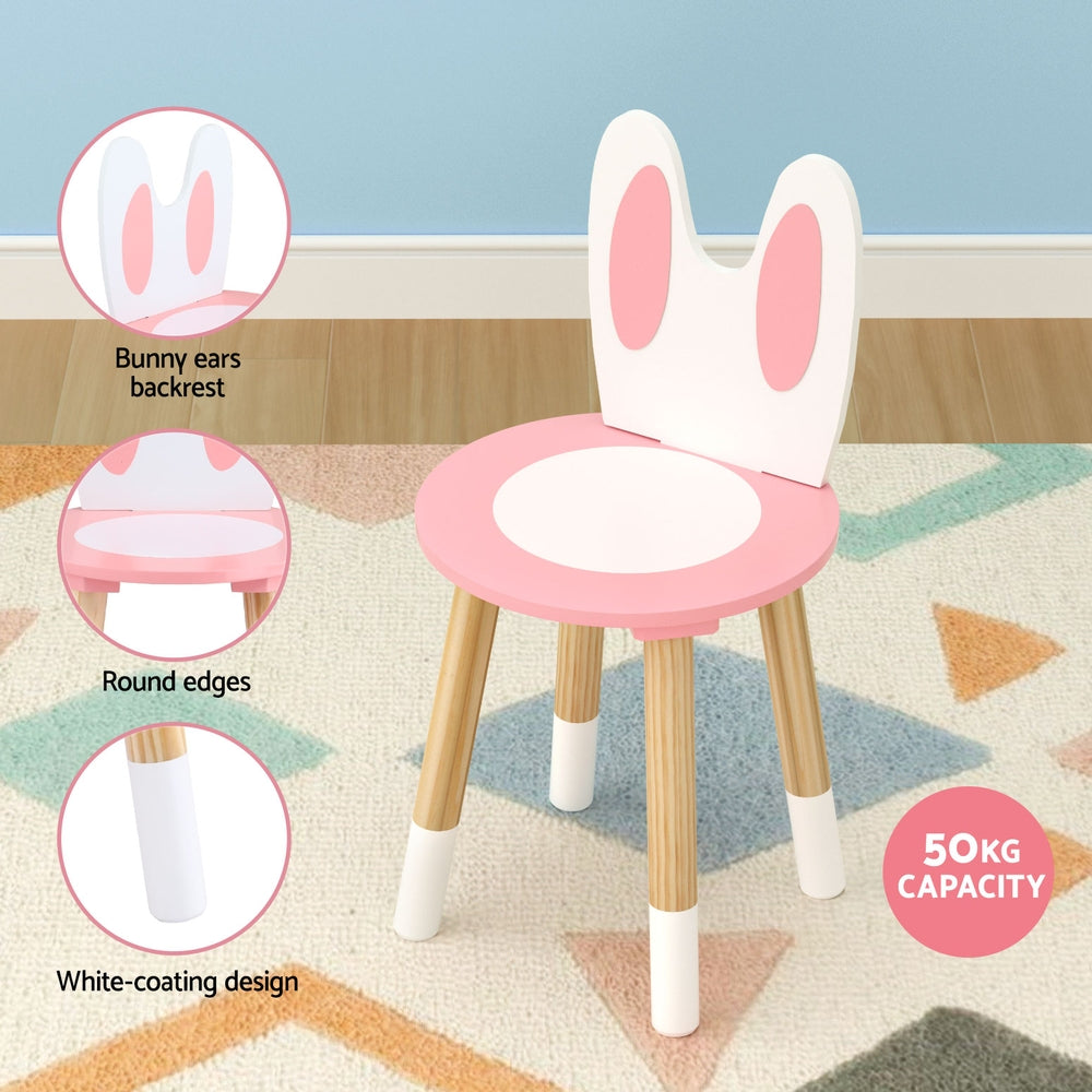Keezi Kids Wooden Bunny Dressing Table Set - Pink Vanity for Girls Bedroom, Pretend Play & Makeup Dress Up (1 Set) - Perfect for Birthday Gifts, Princess Room Decor & Toddler Imaginative Play
