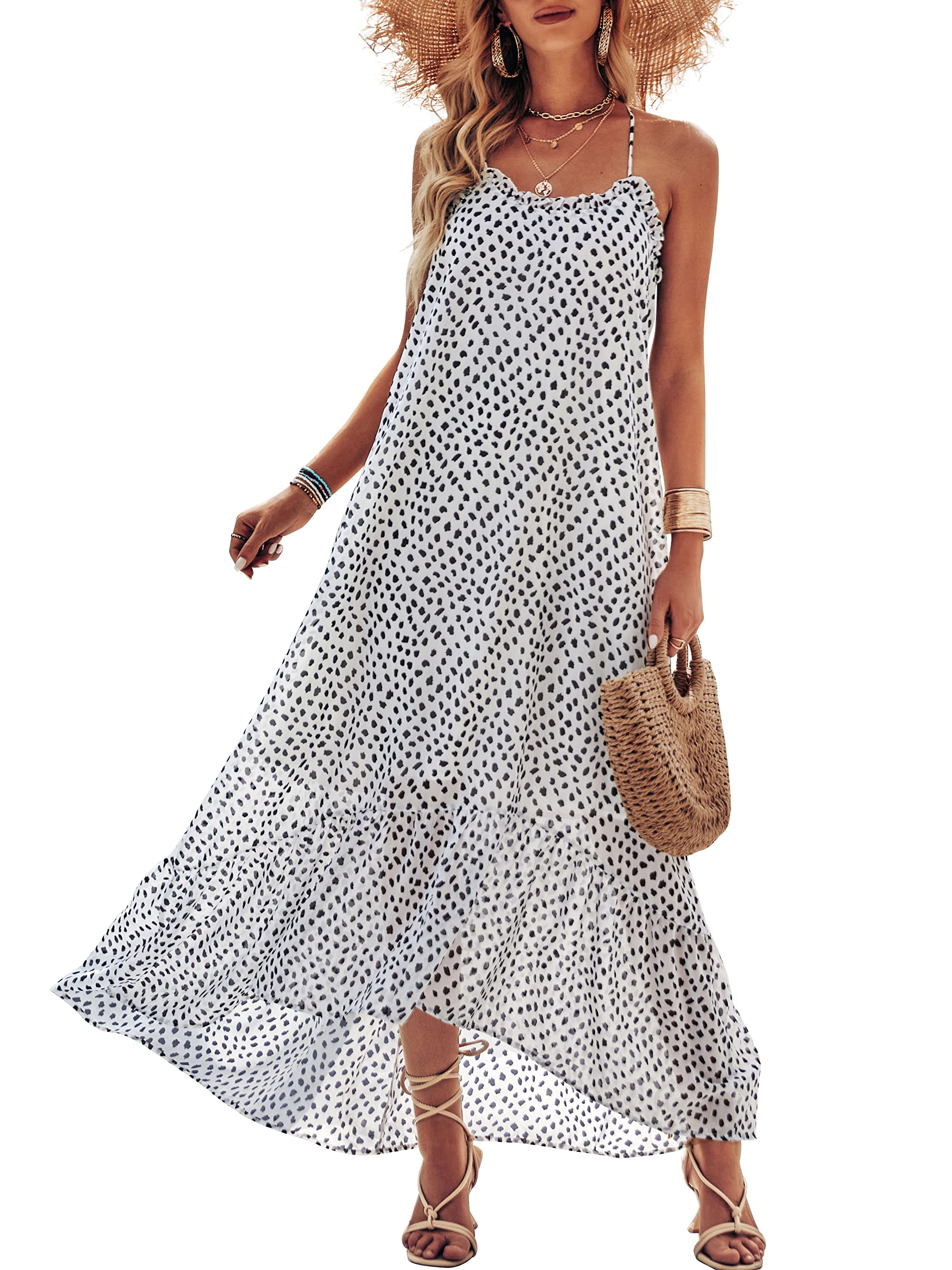 LOGENE Women's Floral Print Boho Maxi Dress - Loose Casual Summer Sundress for Beach, Vacation & Outdoor Activities