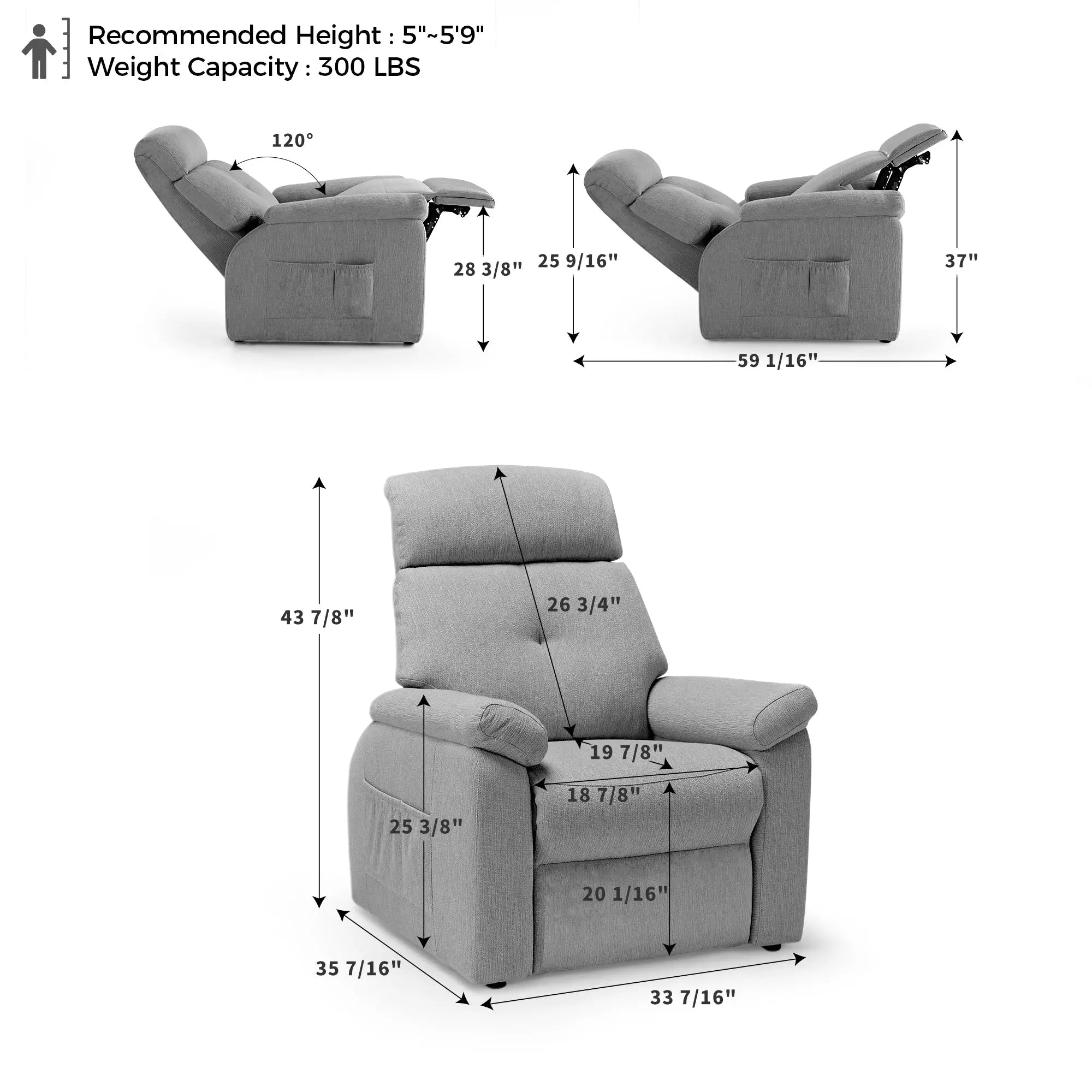 Henry Armrest Power Recliner Chair - Super Zero Gravity Massage Lounge Chair for Living Room, Bedroom & Home Theater Relaxation