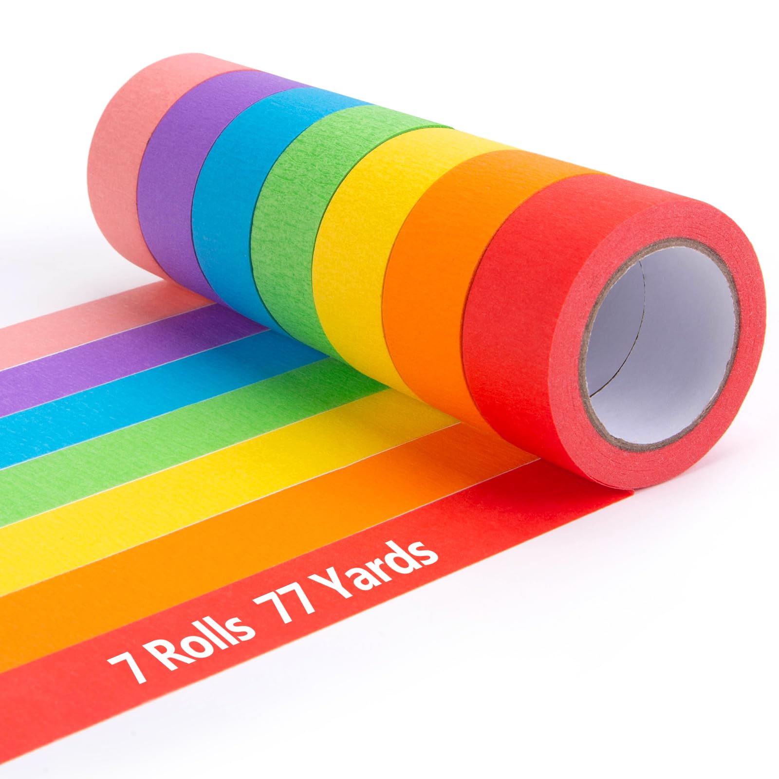 VGOODALL Colored Masking Tape - 7 Rolls Multi Pack (330 Feet x 1 Inch) - Vibrant Rainbow Craft Tape for Painting, Labeling & Color Coding - Perfect for DIY Projects, Scrapbooking, Home Organization & Office Use