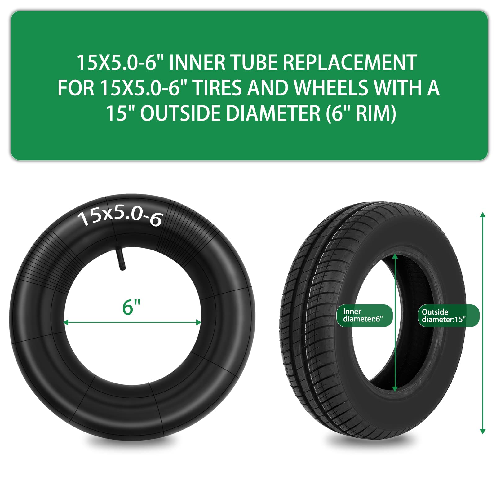 2 Pack 15x6.00-6 Inner Tubes with TR-13 Straight Valve Stem - Heavy Duty Replacement for Lawn Mowers, ATVs, Go-Karts & Golf Carts - Perfect for Off-Roading, Yard Work & Recreational Vehicles