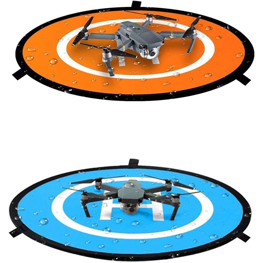 Universal Drone Landing Pad 55cm/21.6 Inch - Waterproof Helipad for DJI Mavic Mini 2, Air 2, Phantom & More - Double Sided Orange/Blue with Reflective Tape & Ground Pegs - Perfect for Outdoor Flying, Aerial Photography & Night Operations
