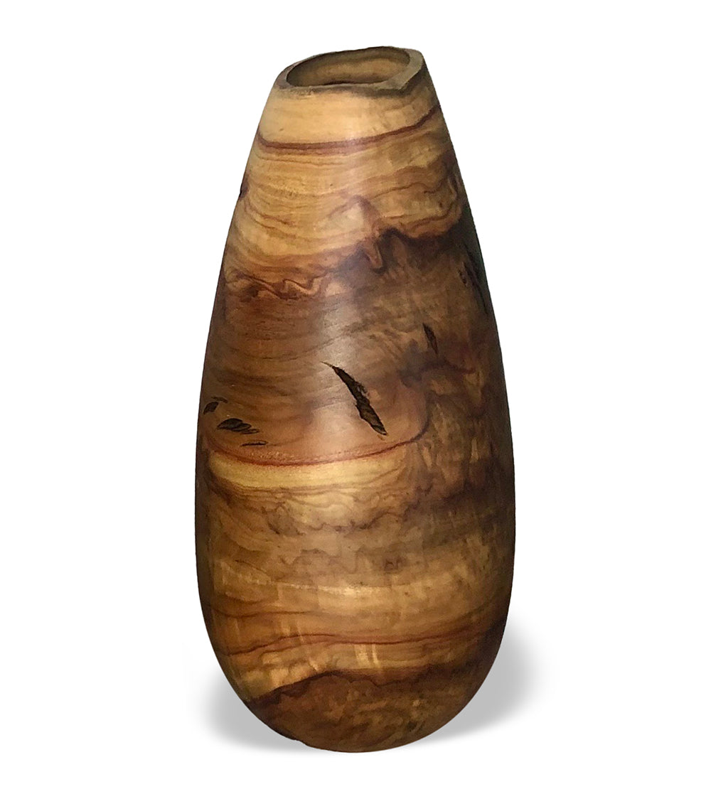 Dan Stevenson Red Camphor Wood Vase - Jupiter Series #1525 | Handcrafted Home Decor for Living Room, Office & Gift Giving