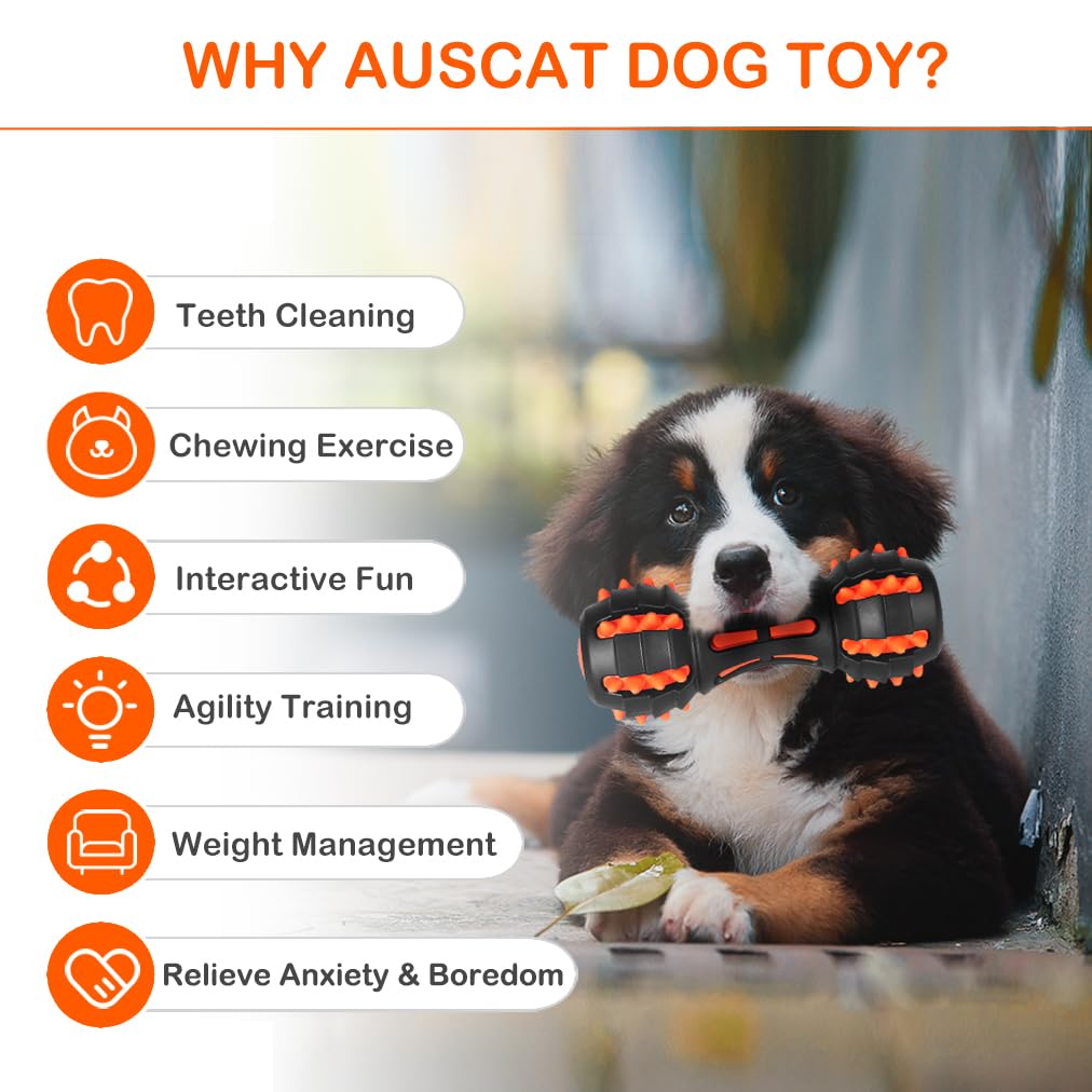 **AUSCAT 2Pcs Indestructible Dog Chew Toys for Aggressive Chewers - Durable Rubber Dumbbell Shape Interactive Dog Toys for Large & Medium Dogs (Blue & Black) - Perfect for Playtime, Training & Teeth Cleaning**