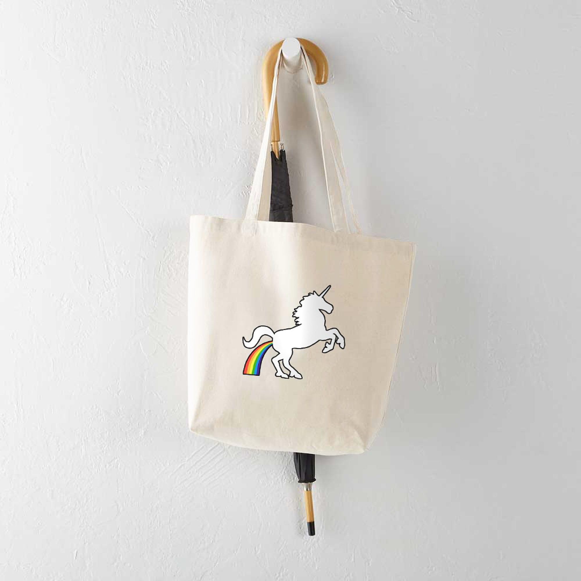 Unicorn Rainbow Poo Tote Bag - Natural Canvas Reusable Shopping Bag for Groceries, Beach & Everyday Use | Funny Gift Idea
