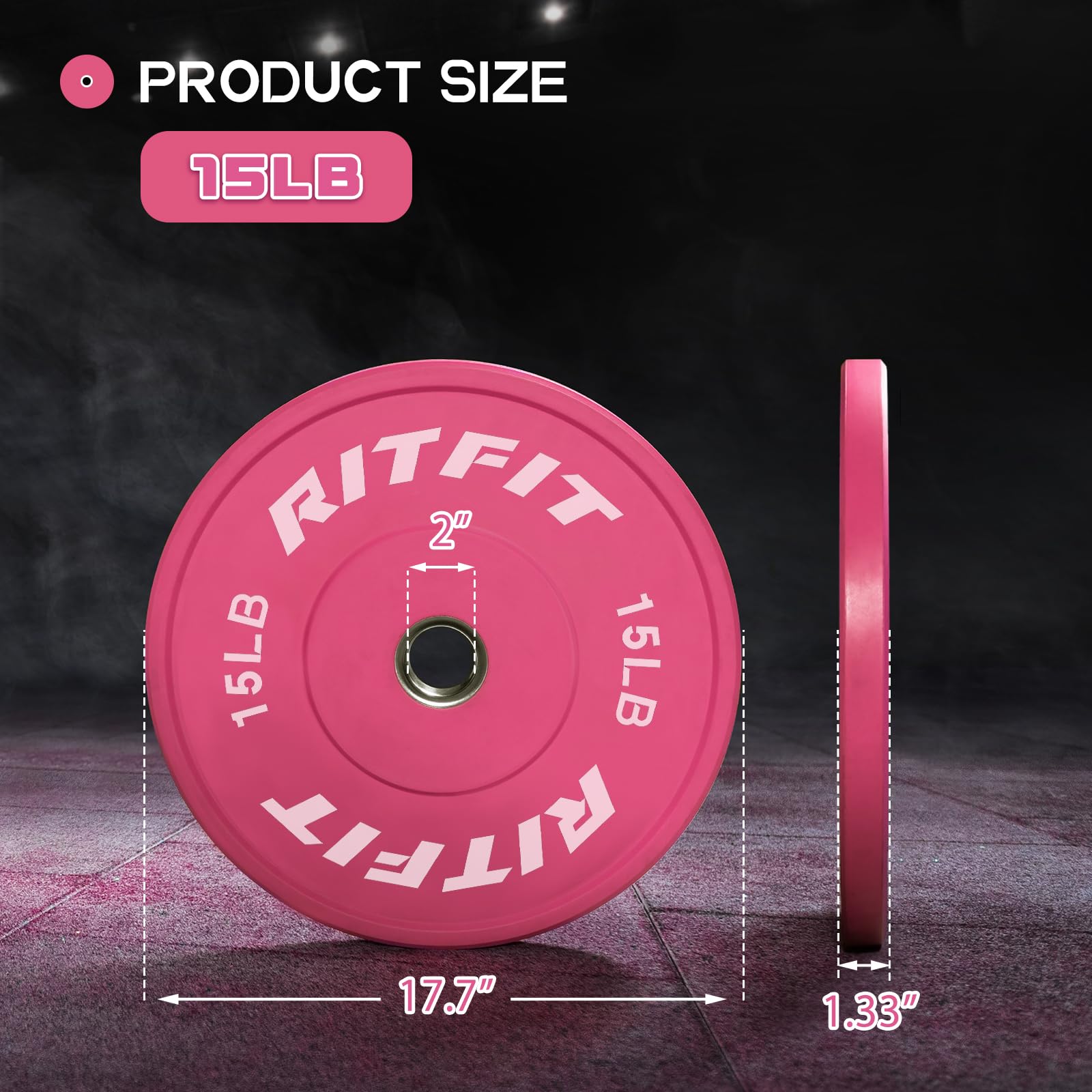 RITFIT 2 Inch Olympic Barbell Bumper Plates with Steel Insert - Pink Weight Plates for CrossFit, Powerlifting & Home Gym Workouts - Perfect for Deadlifts, Squats & Strength Training