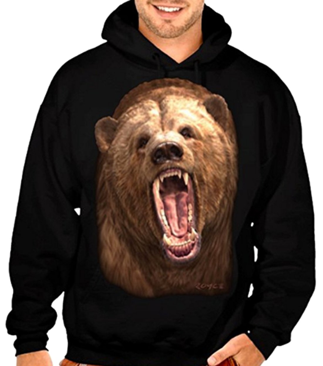 Grizzly Bear Men's Hoodie Black - Warm Fleece-Lined Pullover for Outdoor Adventures & Casual Wear