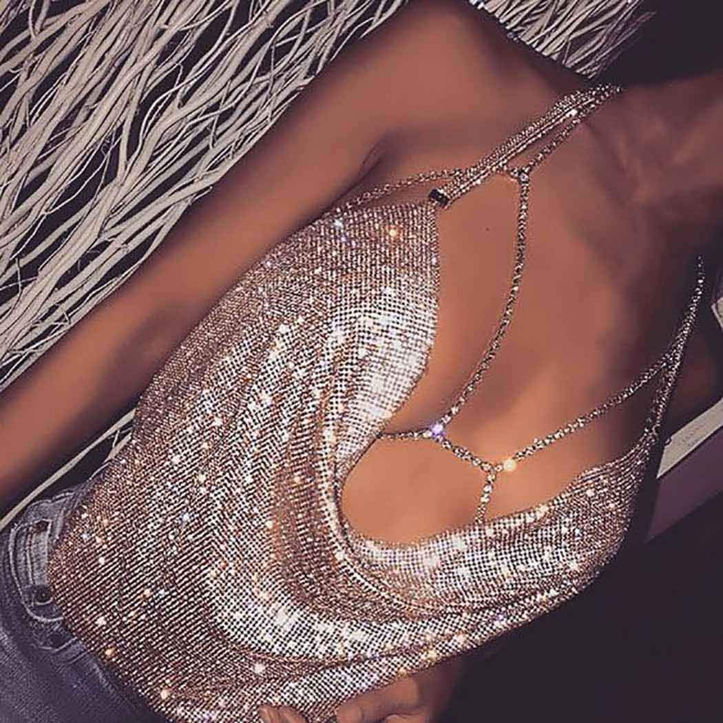 Sparkly Crystal Body Chain - Silver Rhinestone Bling Bra Chain for Women | Sexy Bikini & Nightclub Accessories | Perfect for Beach Parties, Music Festivals & Bachelorette Events